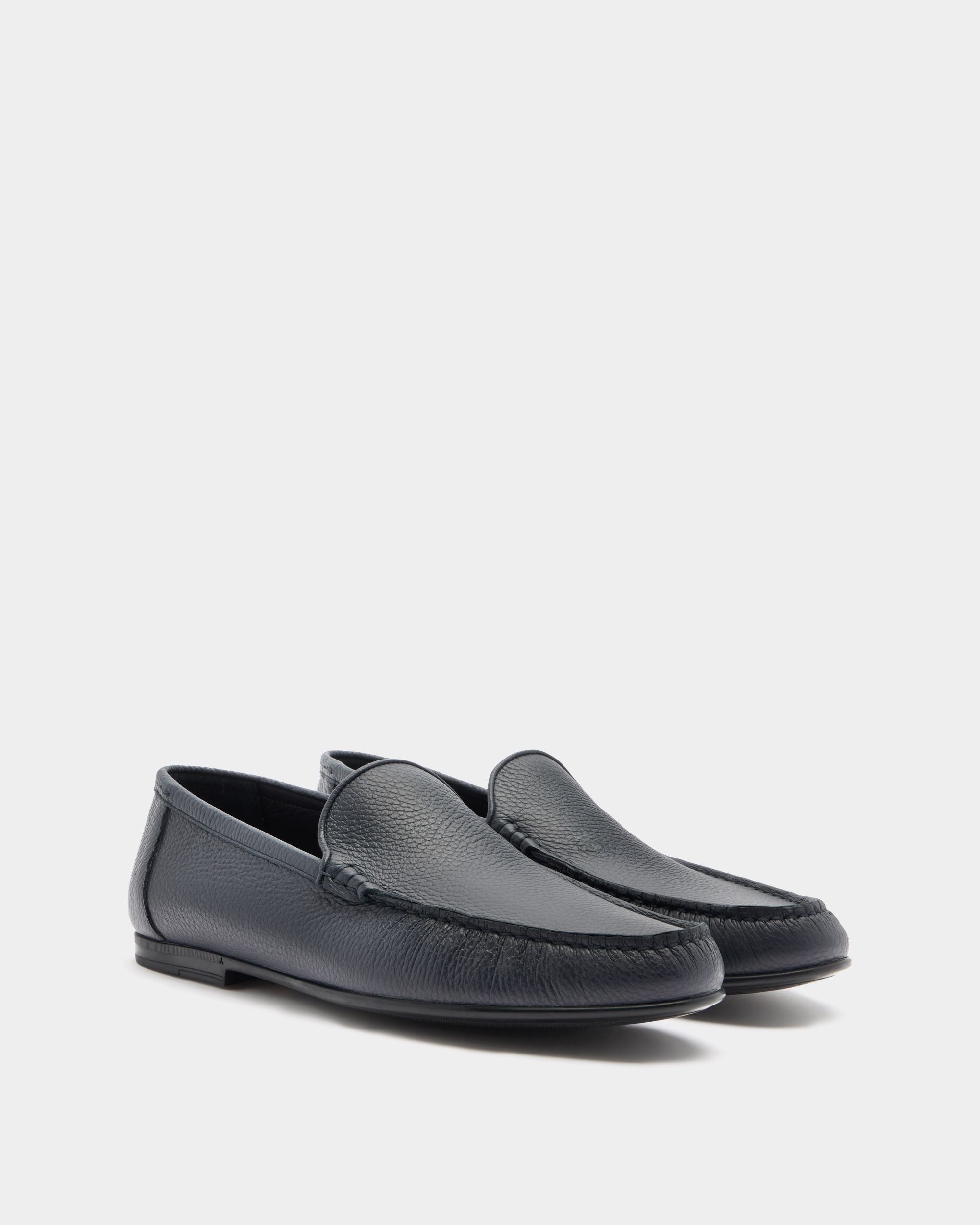 Bally Global - Axony Moccasin in Blue Grained Leather - Blue