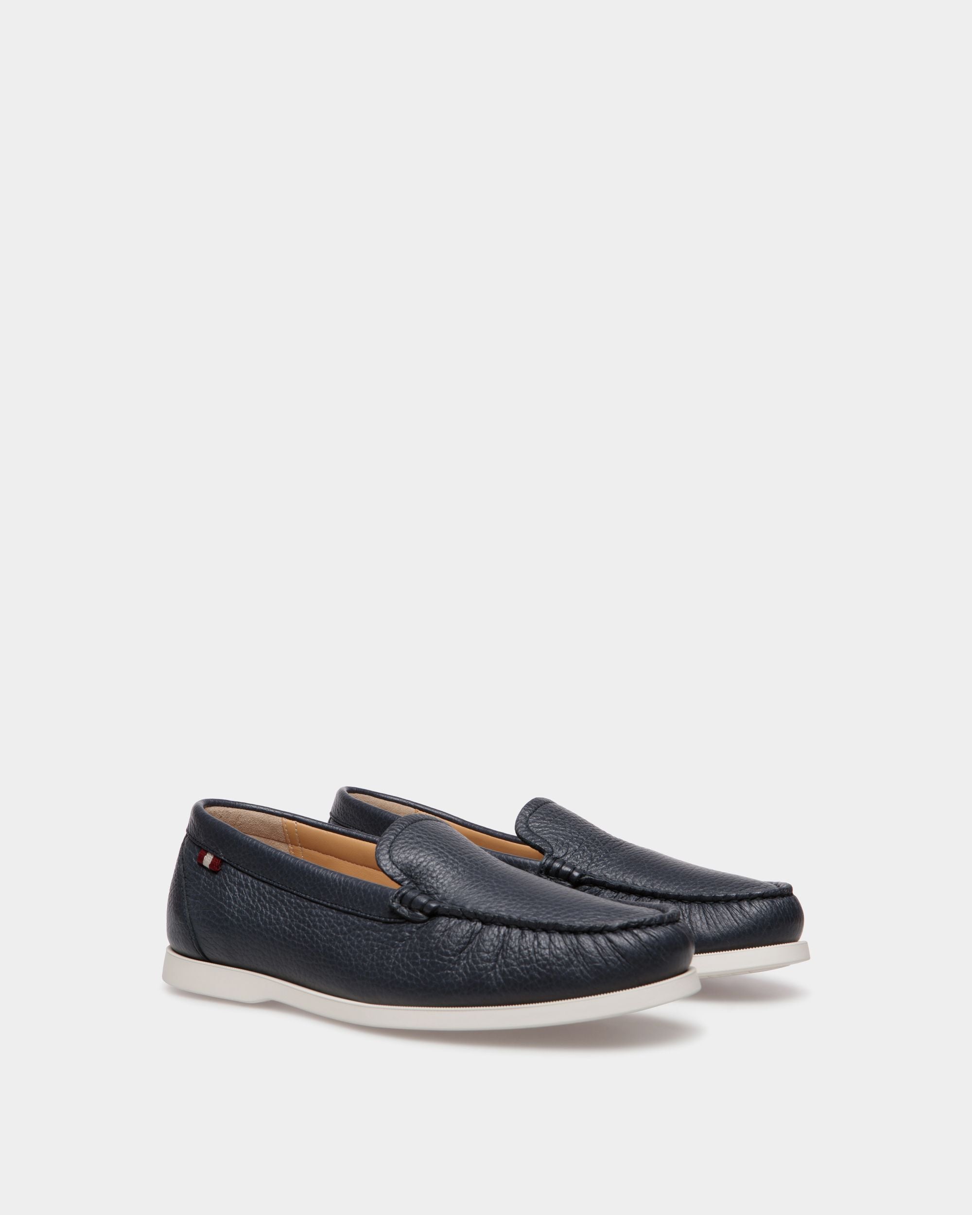Bally Global - Nelson Loafer In Navy Blue Deer Leather - Azul