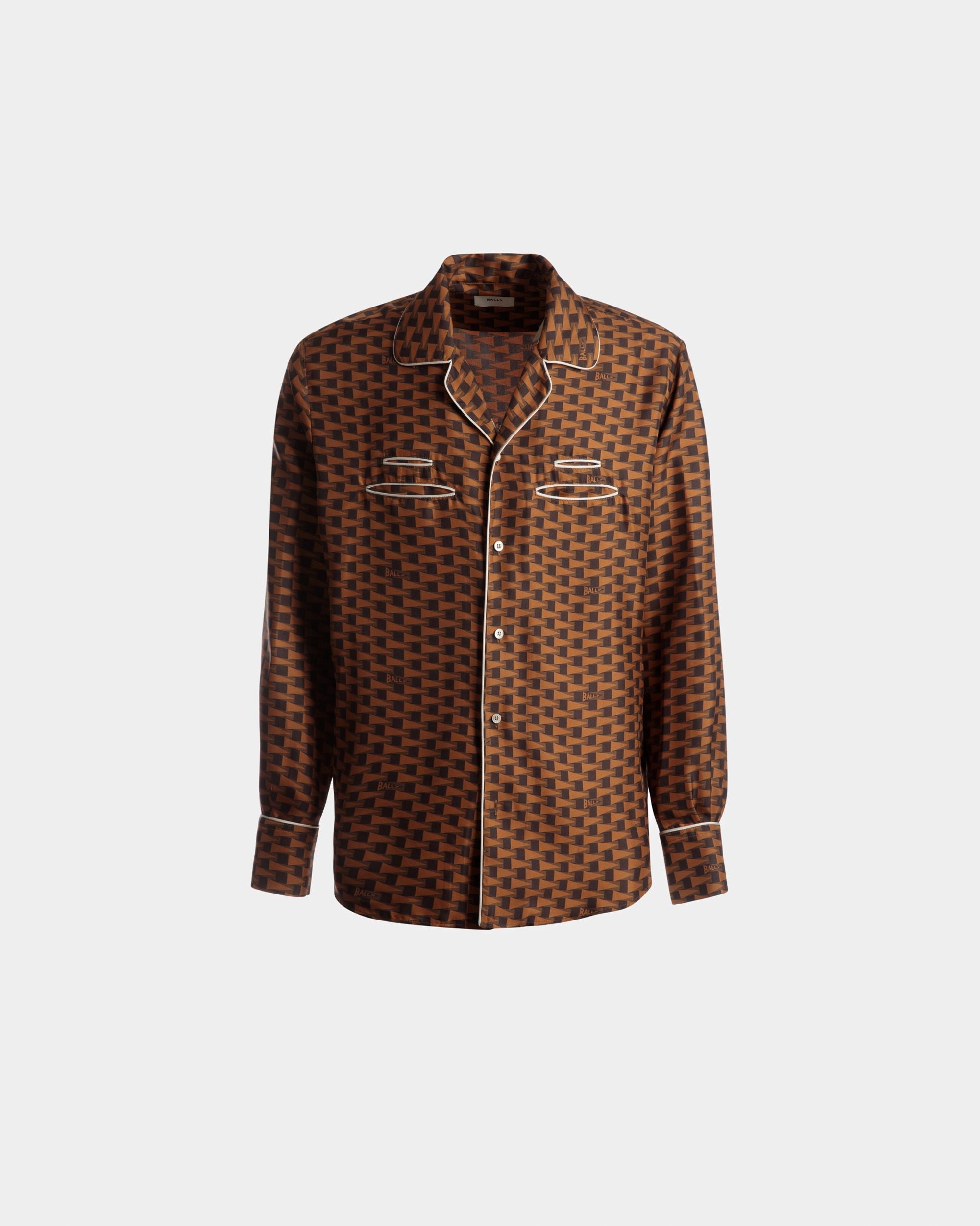 Bally Global - Pennant Print Shirt In Brown Silk - Brown