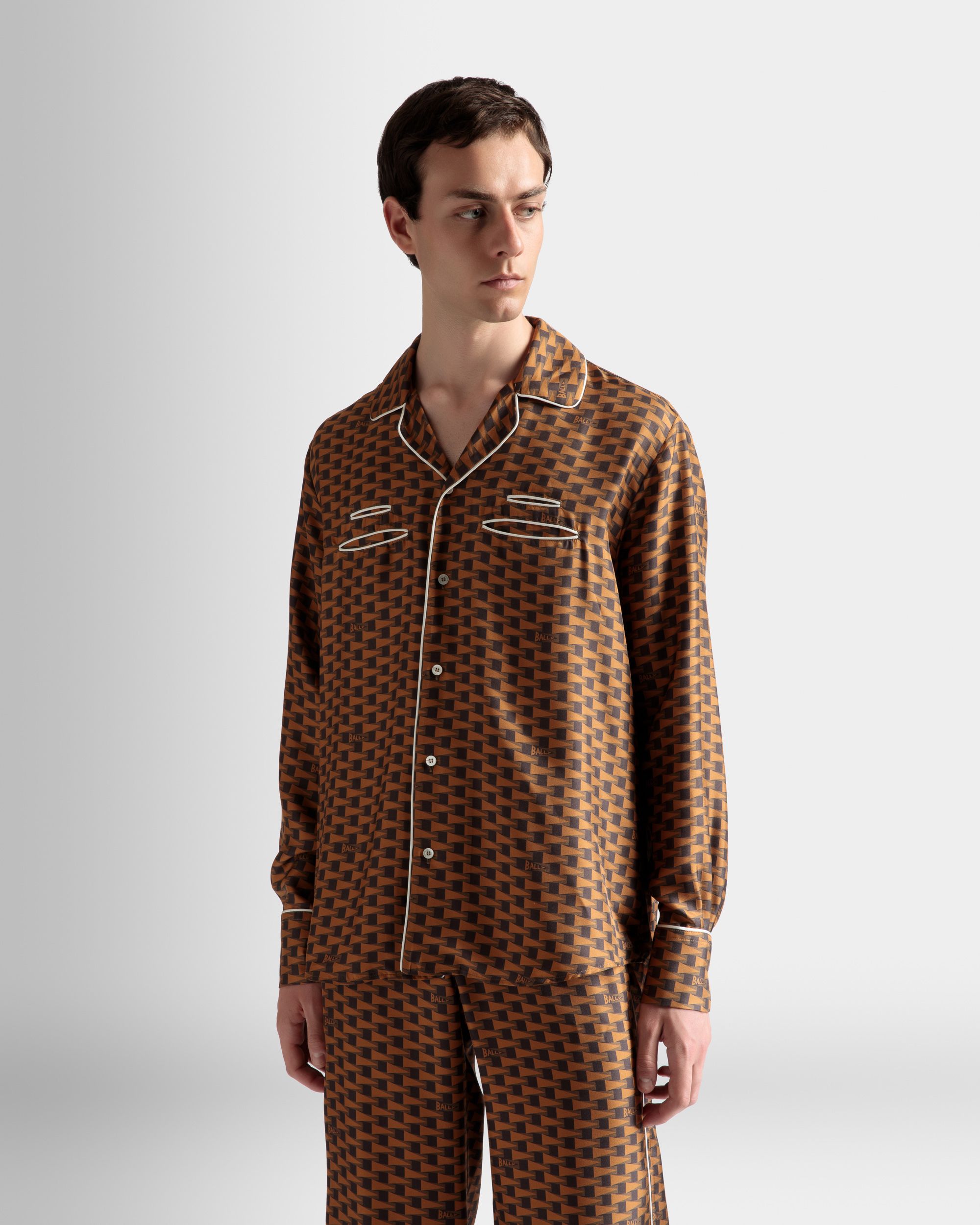 Bally Global - Pennant Print Shirt In Brown Silk - Brown