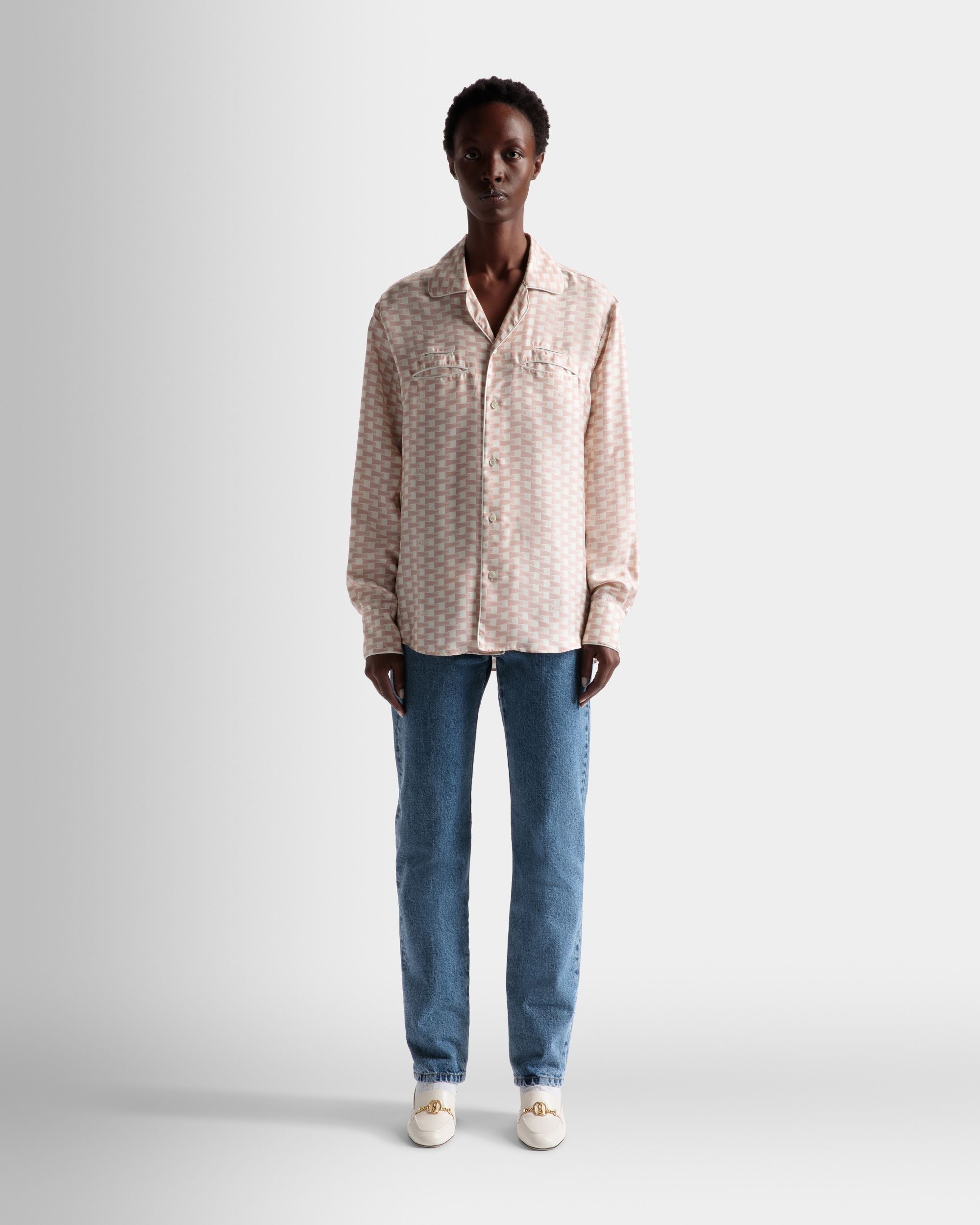 Bally Global - Pennant Print Shirt In Dusty Petal Silk - Pink