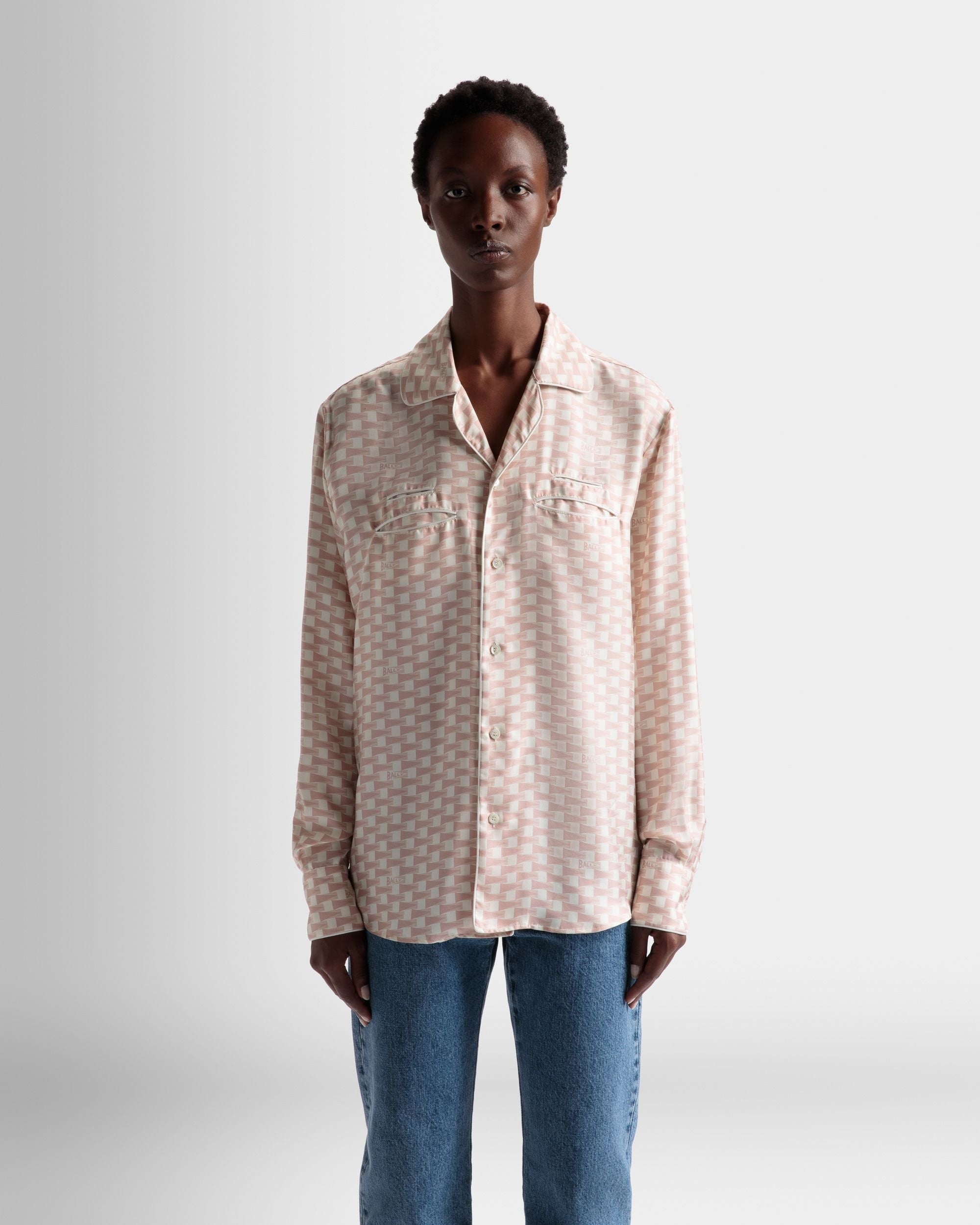 Bally Global - Pennant Print Shirt In Dusty Petal Silk - Pink