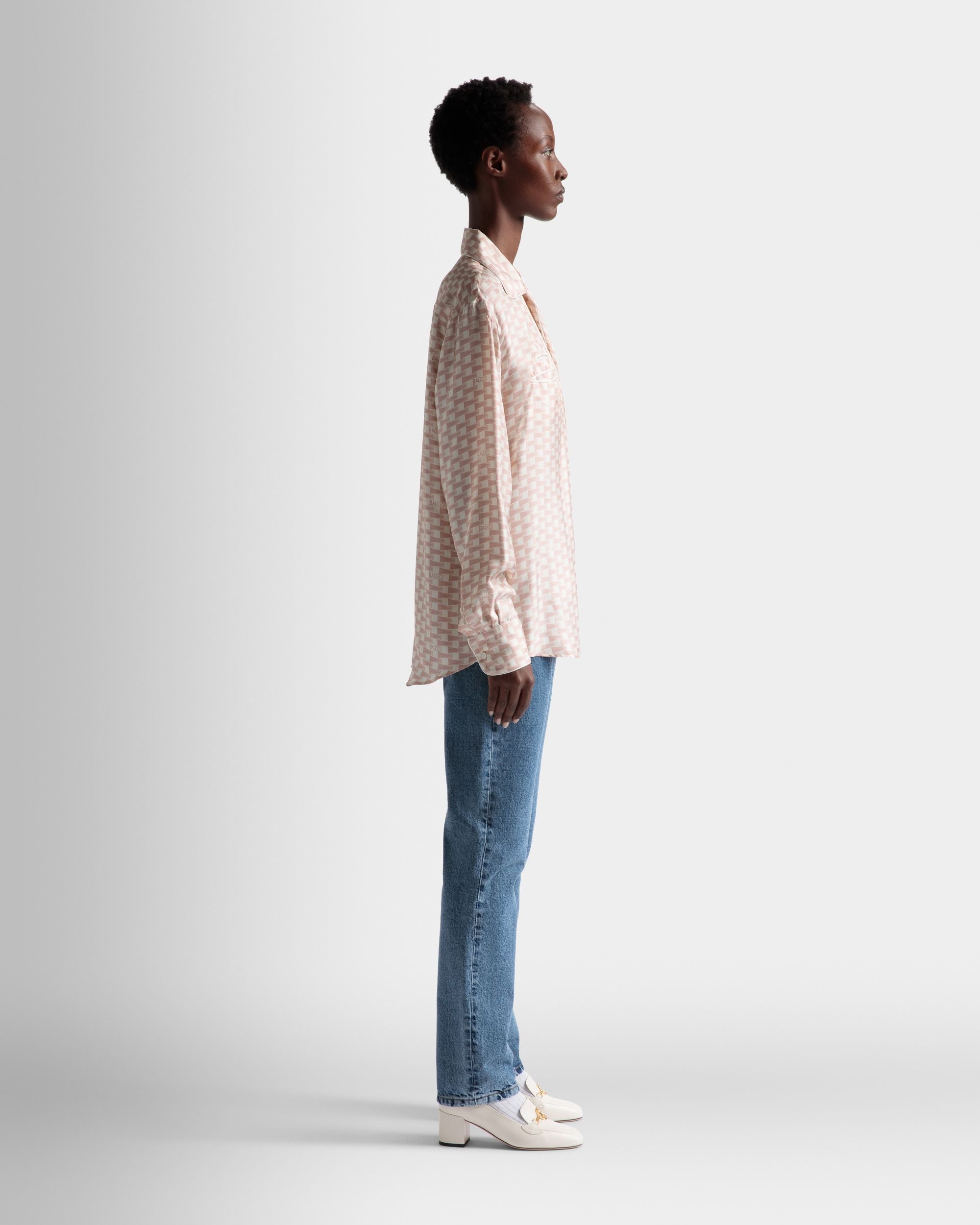 Bally Global - Pennant Print Shirt In Dusty Petal Silk - Pink