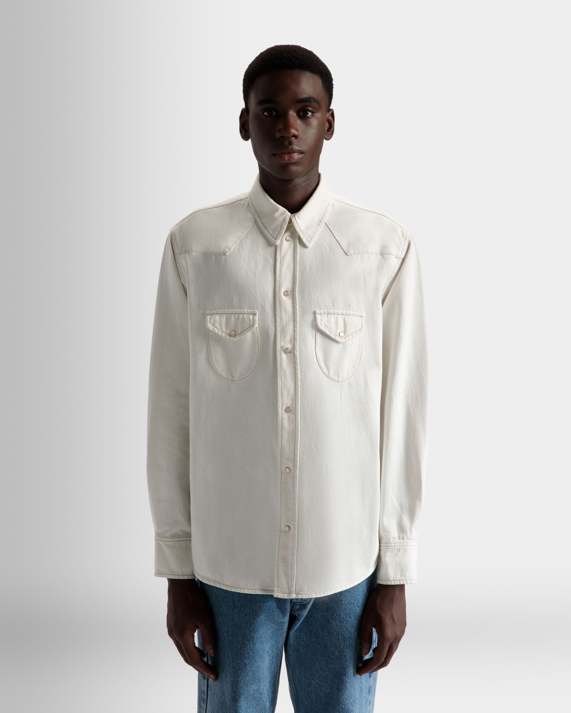 Bally Global - Bleached Shirt In Bone Denim - White