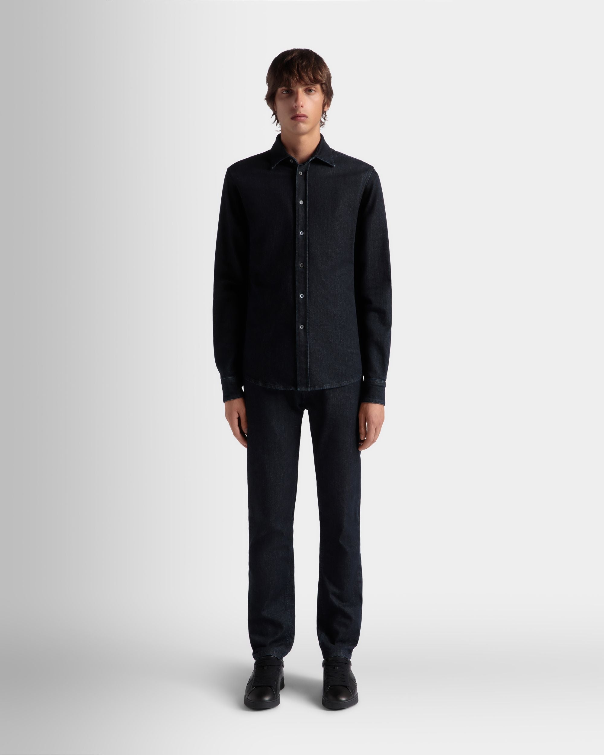 Bally Global - Chemise À Manches Longues Collection Voyage Adrien Brody En Coton Mélangé Navy Blue - Bleu