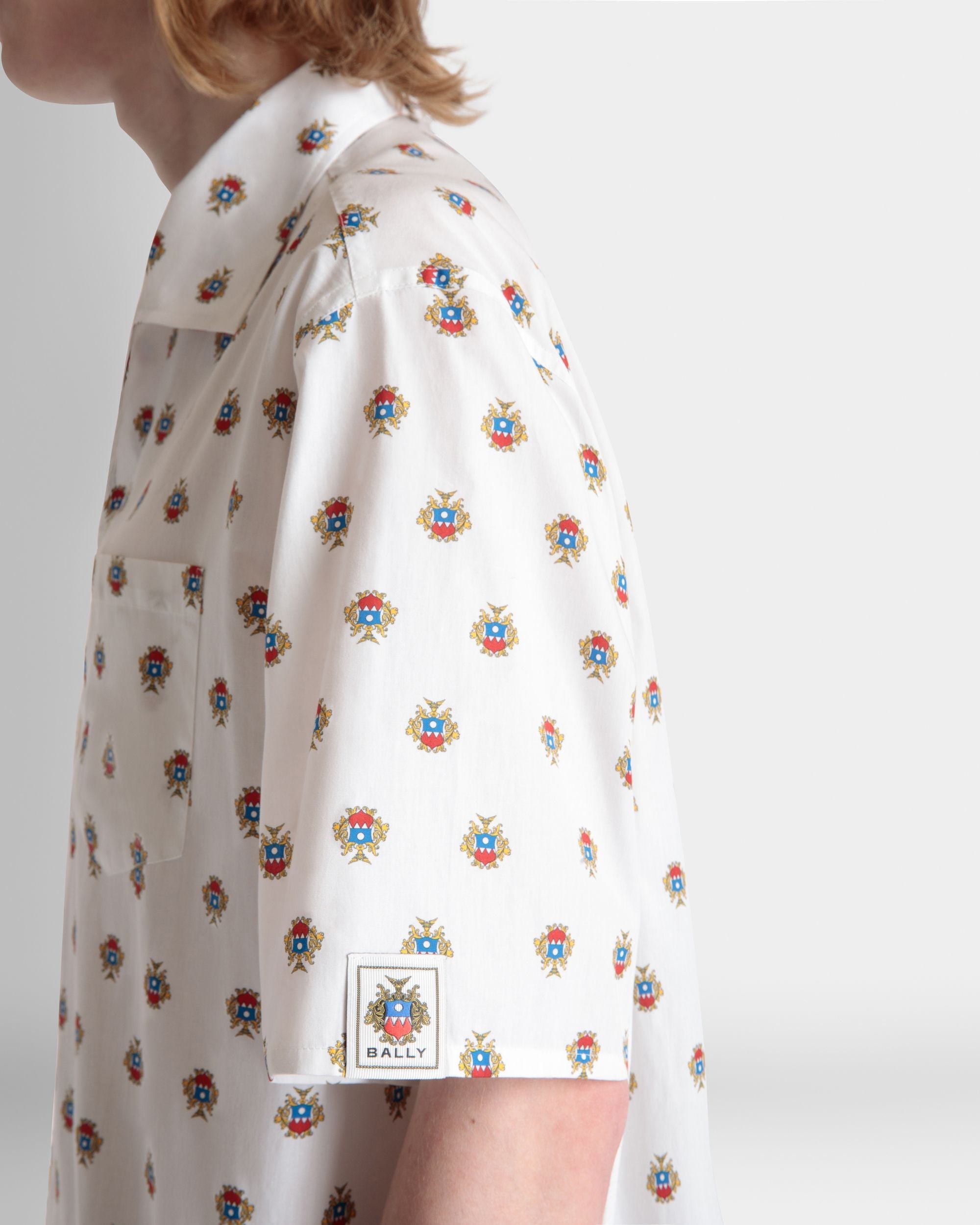 Bally Global - Bowling Shirt in White Cotton With an Allover Bally Crest Print - White