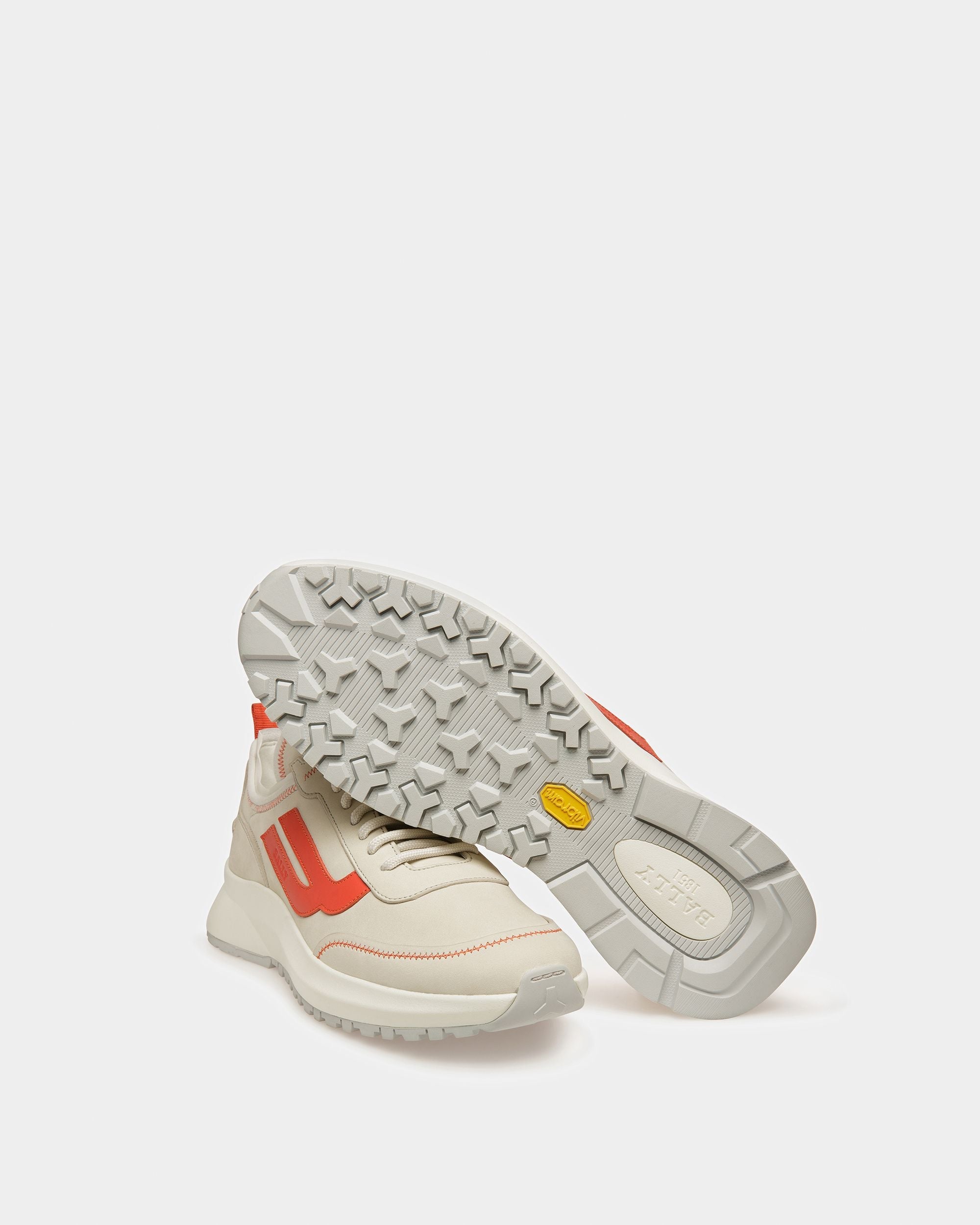 Bally Global - Darys Leather Sneakers In Dusty White And Orange - Multicolore