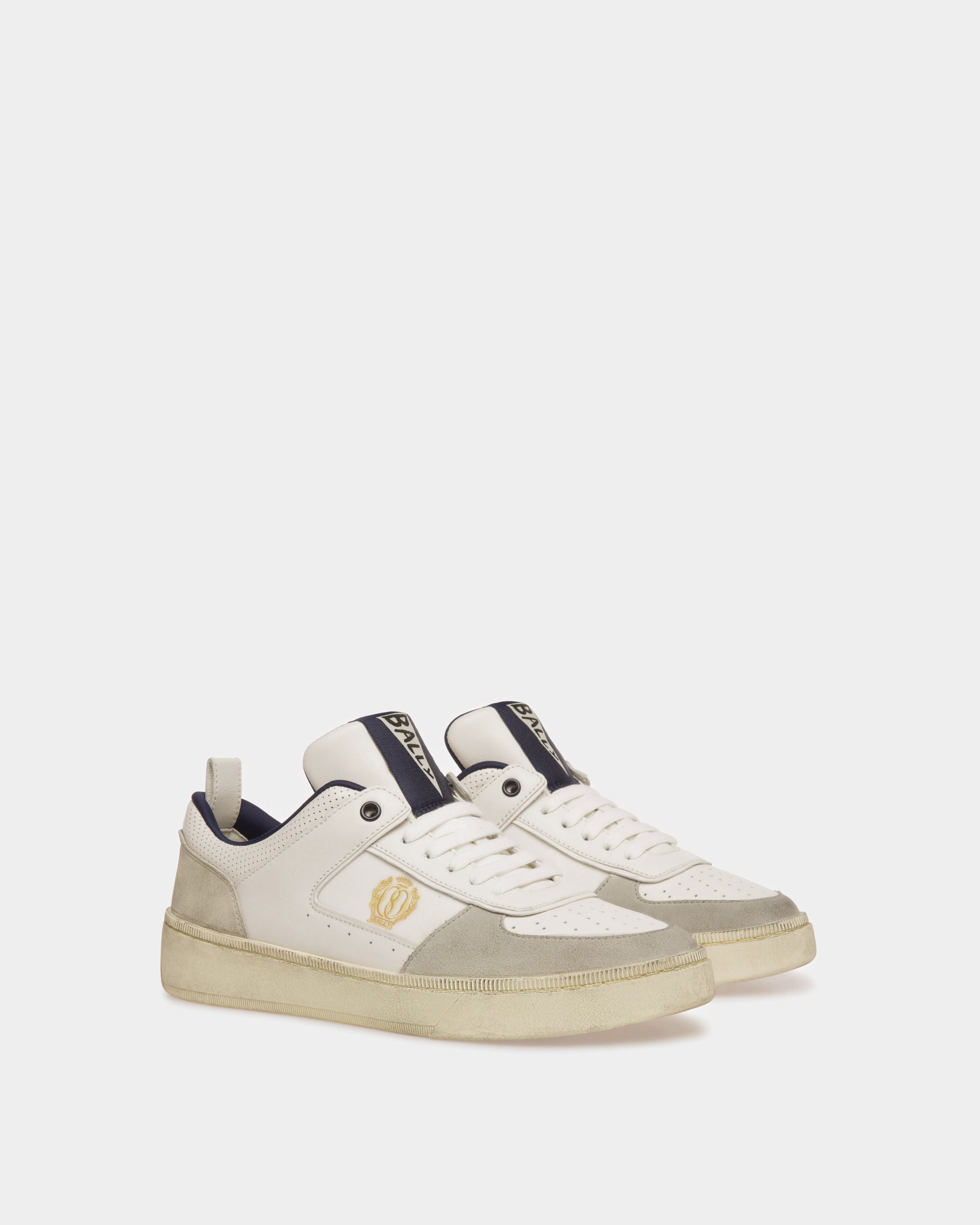 Bally Global - Sneakers Raise En cuir et tissu blanc poussière et bleu nuit - Blanc