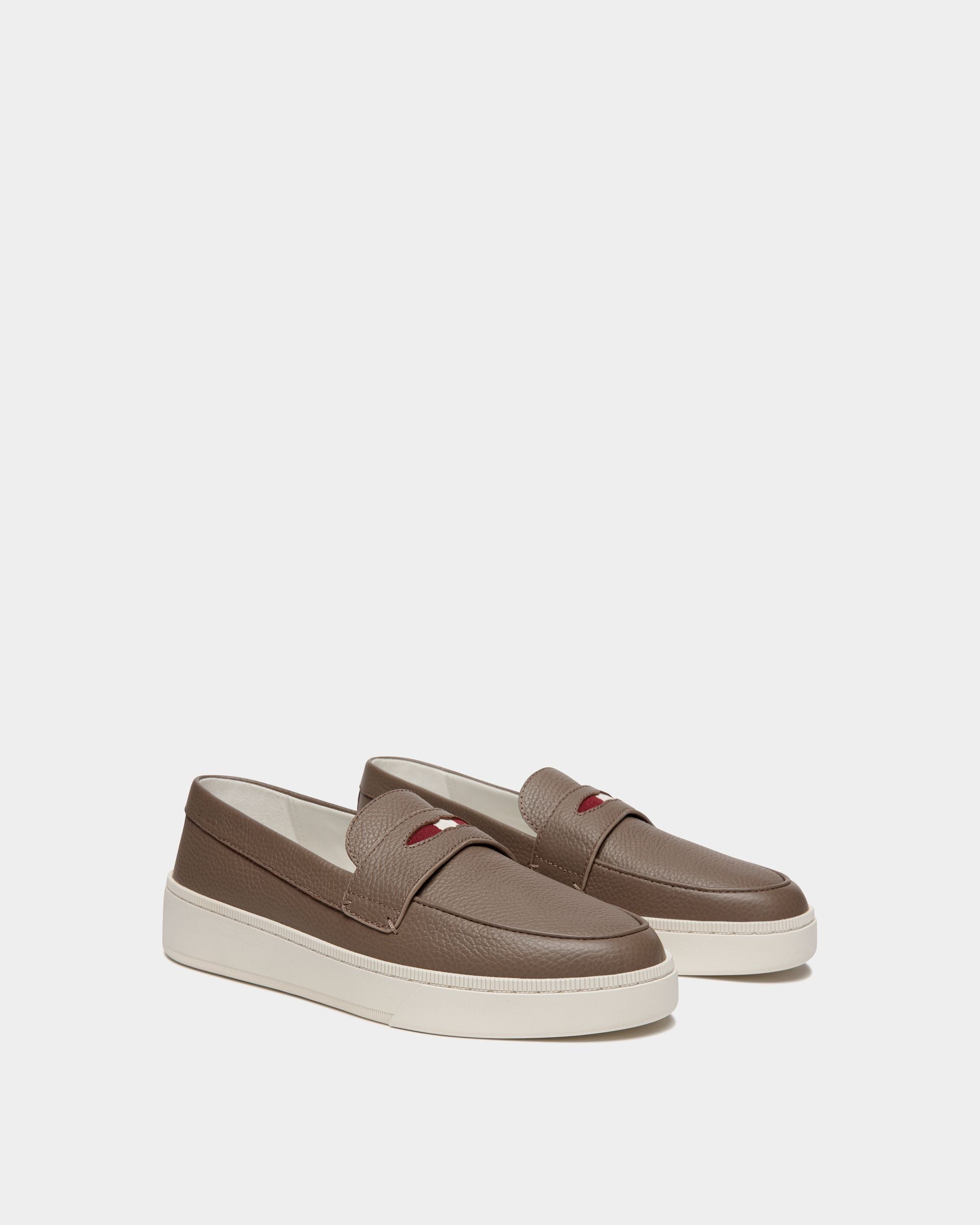 Bally Global - Sneaker Raise En Cuir Grainé Taupe - Marron