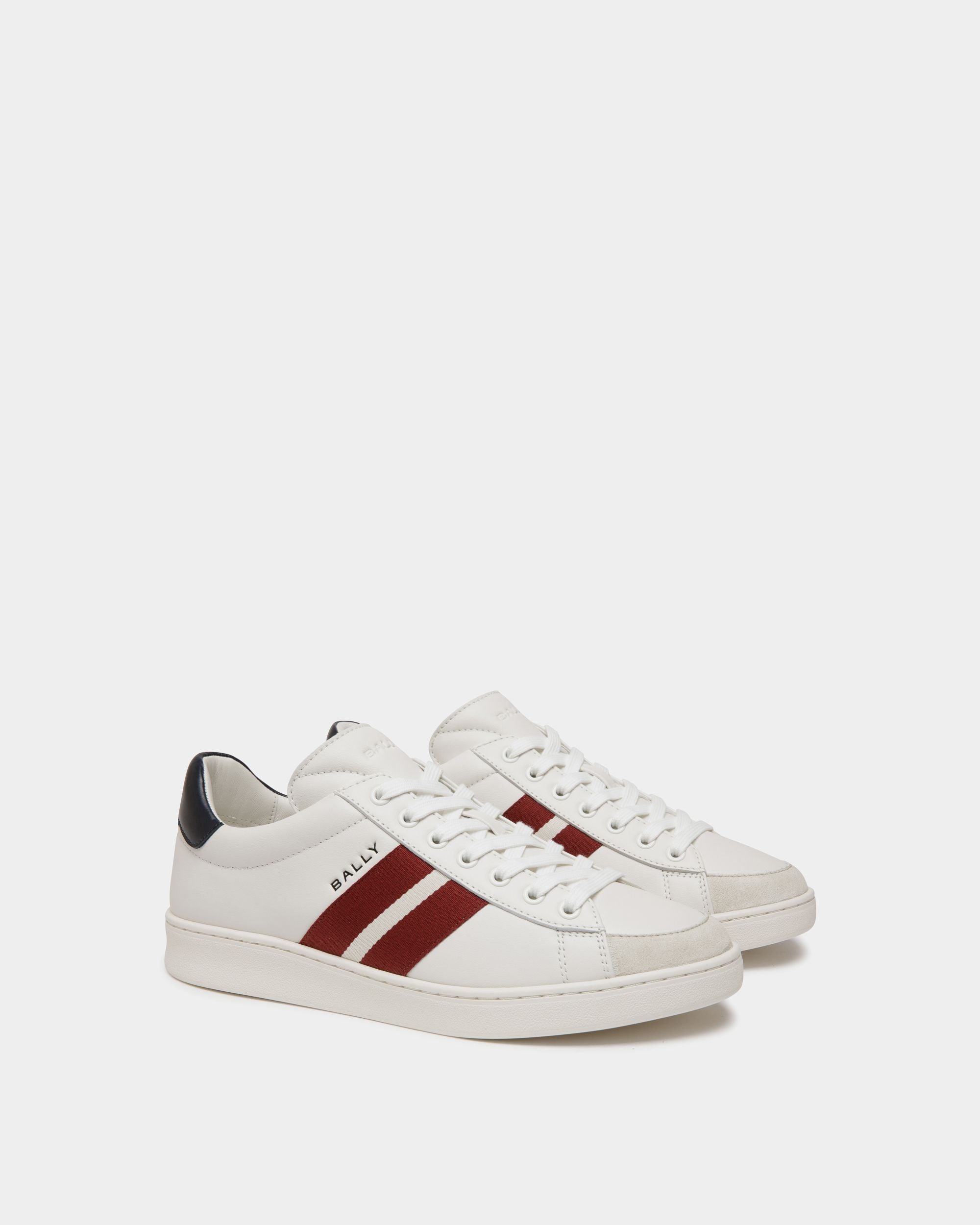 Bally Global - Sneaker Tennis En Cuir Blanc Et Navy Blue - Blanc
