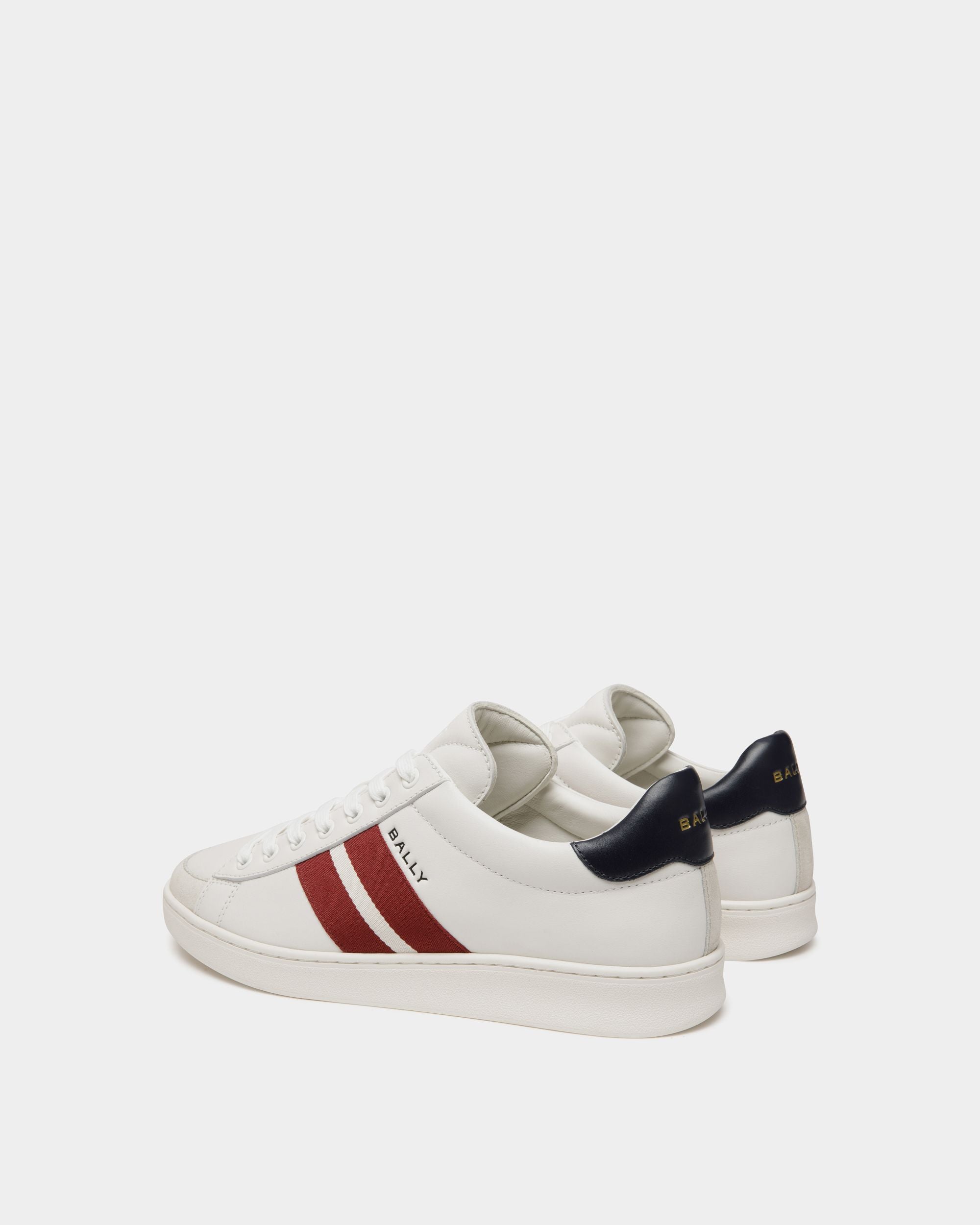 Bally Global - Sneaker Tennis En Cuir Blanc Et Navy Blue - Blanc
