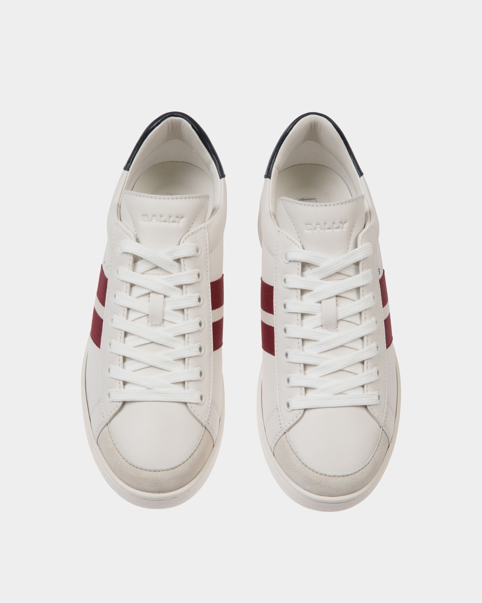 Bally Global - Sneaker Tennis En Cuir Blanc Et Navy Blue - Blanc