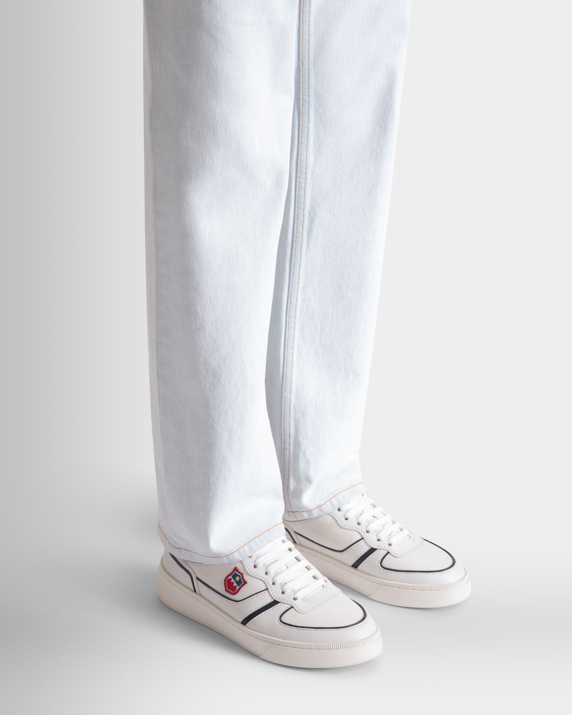 Bally Global - Raise Sneaker in White and Navy Blue Leather - White