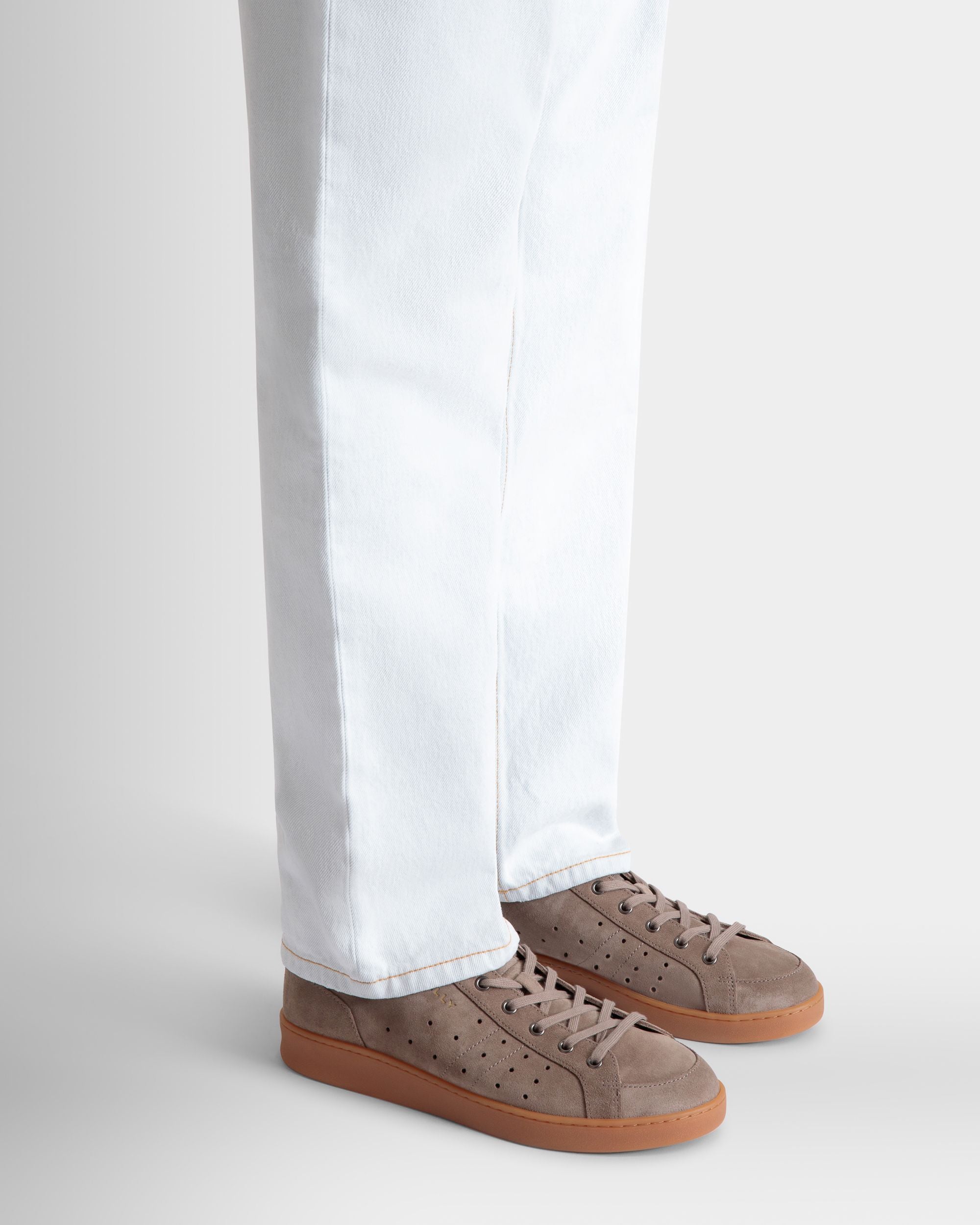 Bally Global - Tennis Sneaker in Taupe and Deep Burgundy Suede - Brown