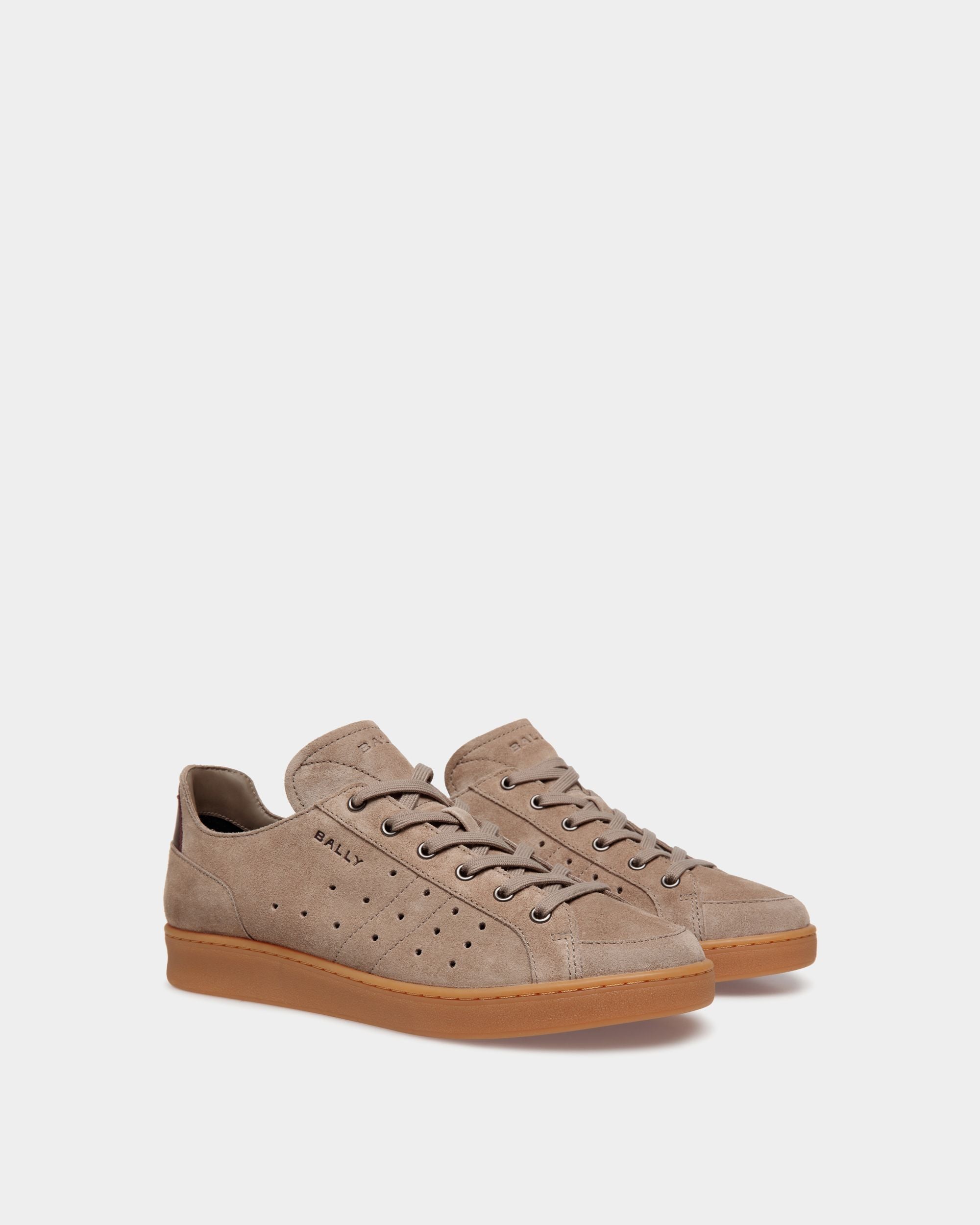 Bally Global - Tennis Sneaker in Taupe and Deep Burgundy Suede - Brown