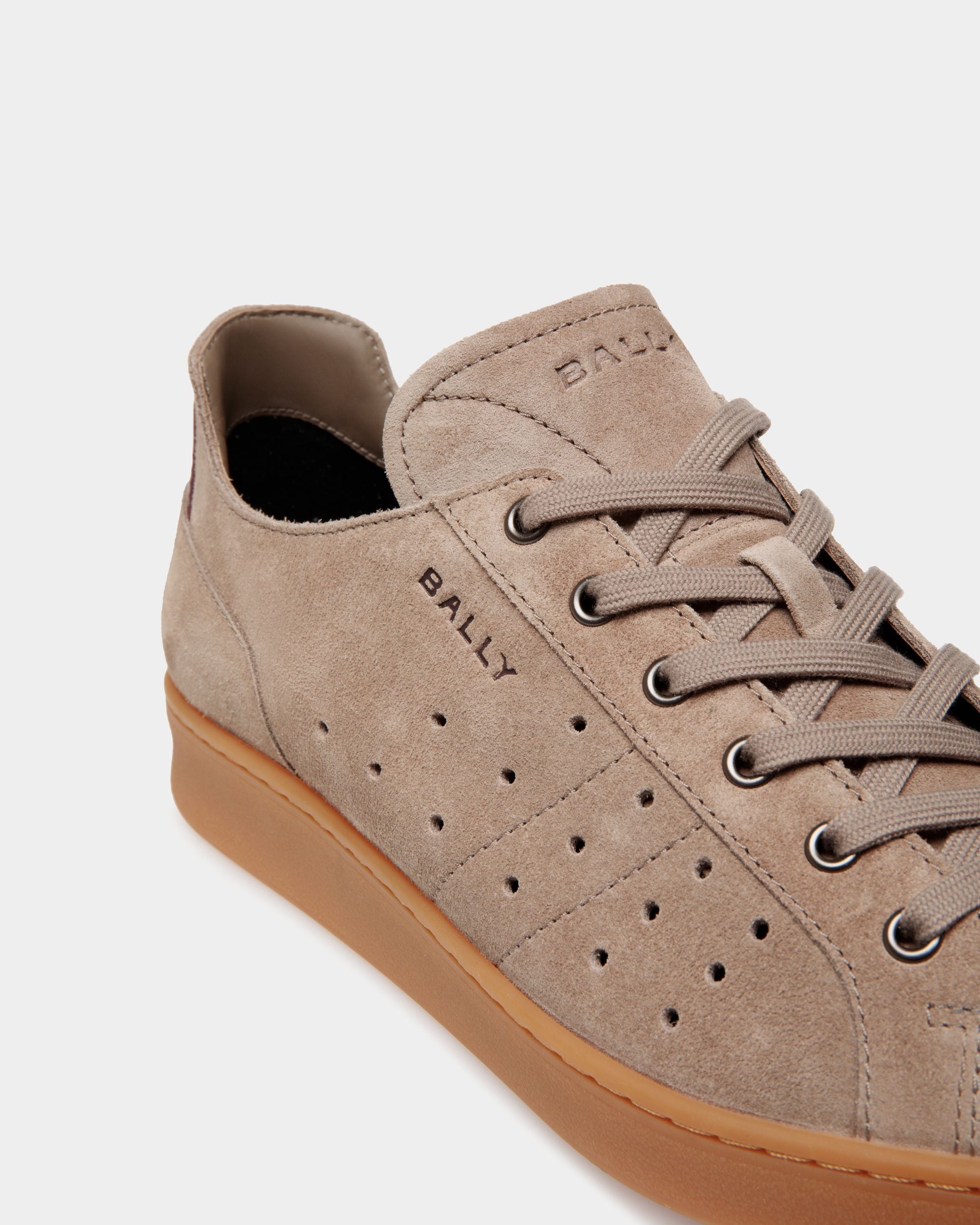 Bally Global - Tennis Sneaker in Taupe and Deep Burgundy Suede - Brown