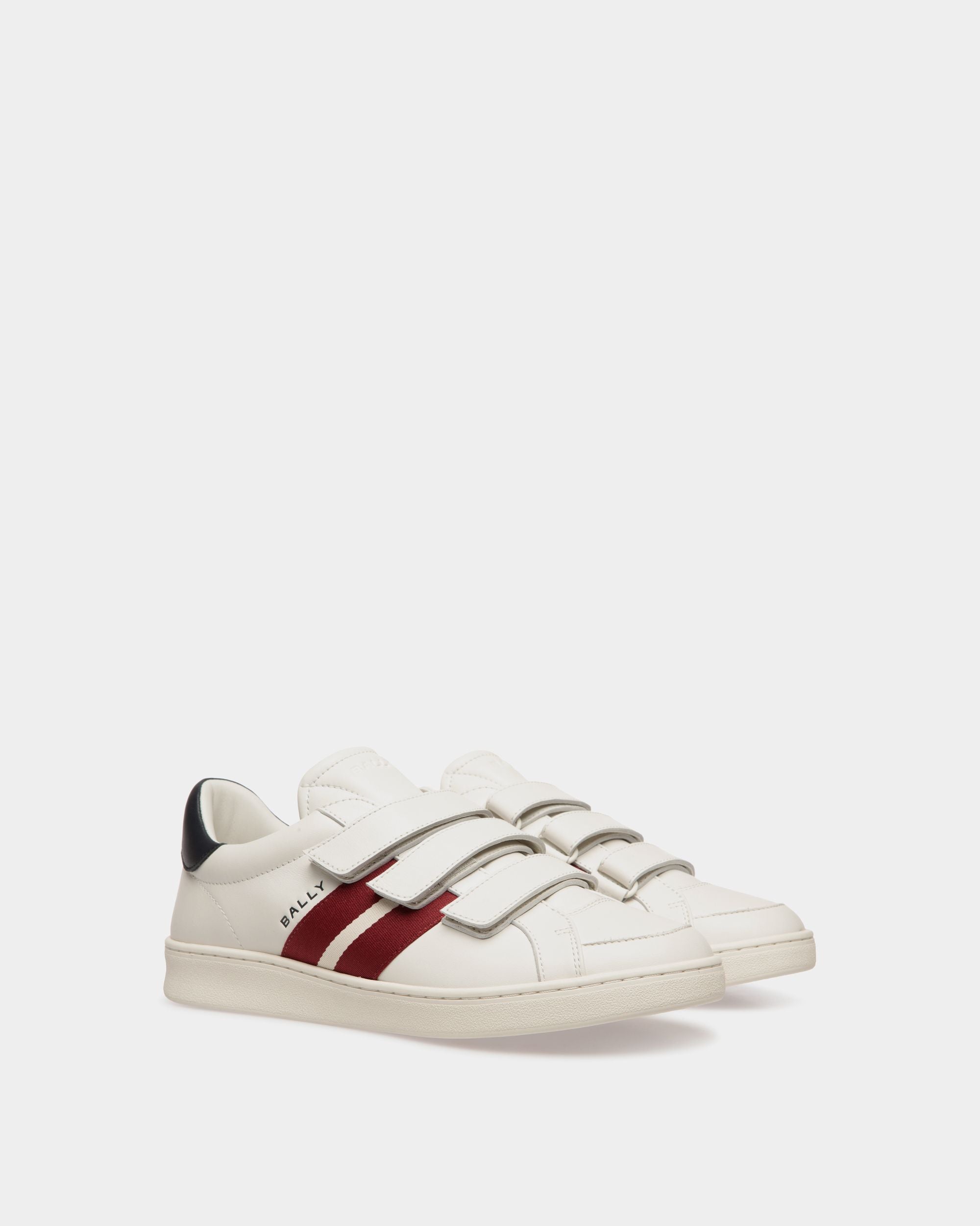 Bally Global - Sneaker Tennis En Cuir Blanc Et Navy Blue - Blanc