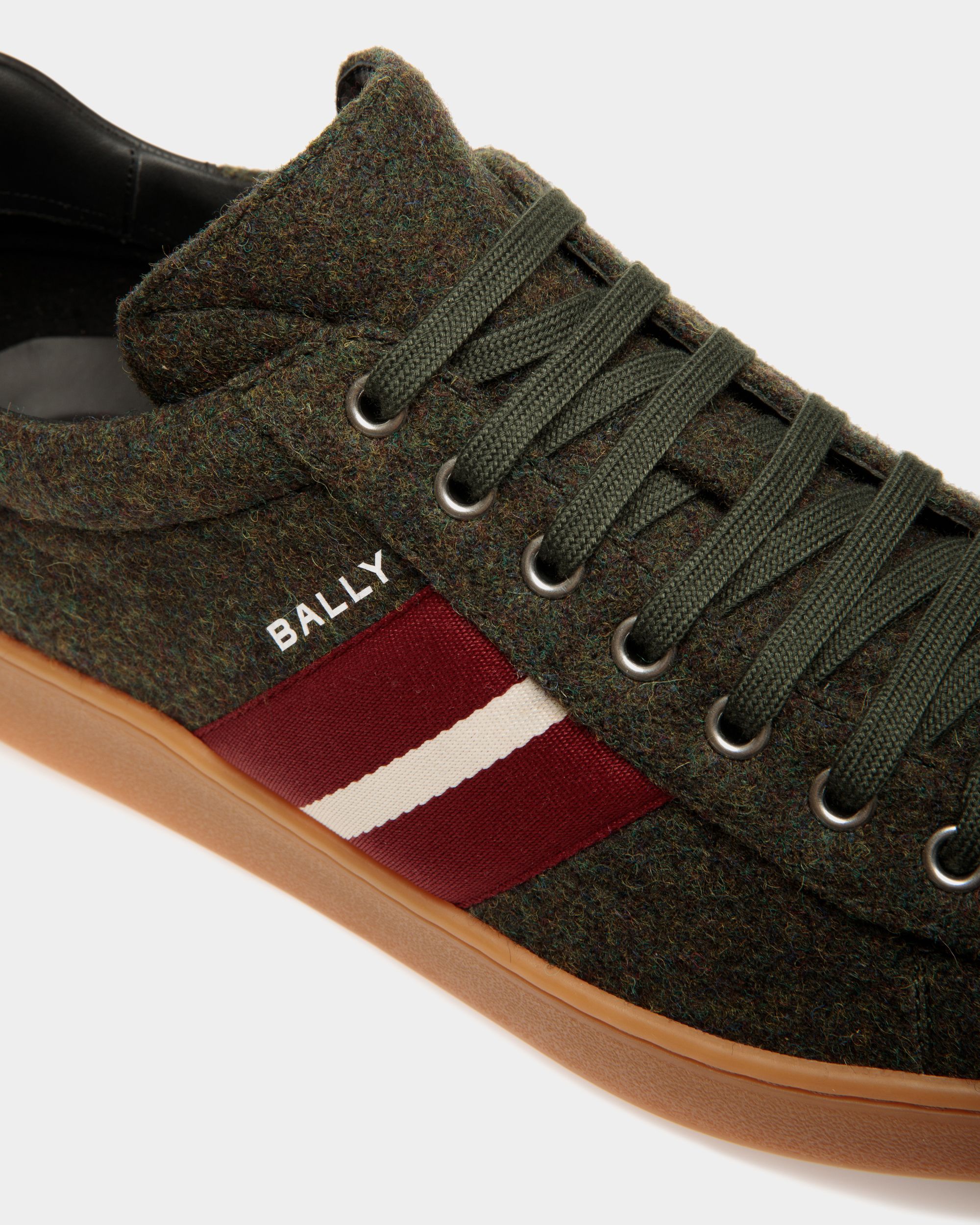 Bally Global - Tennis Sneaker In Sage Green and Black Wool Fabric and Leather - Green
