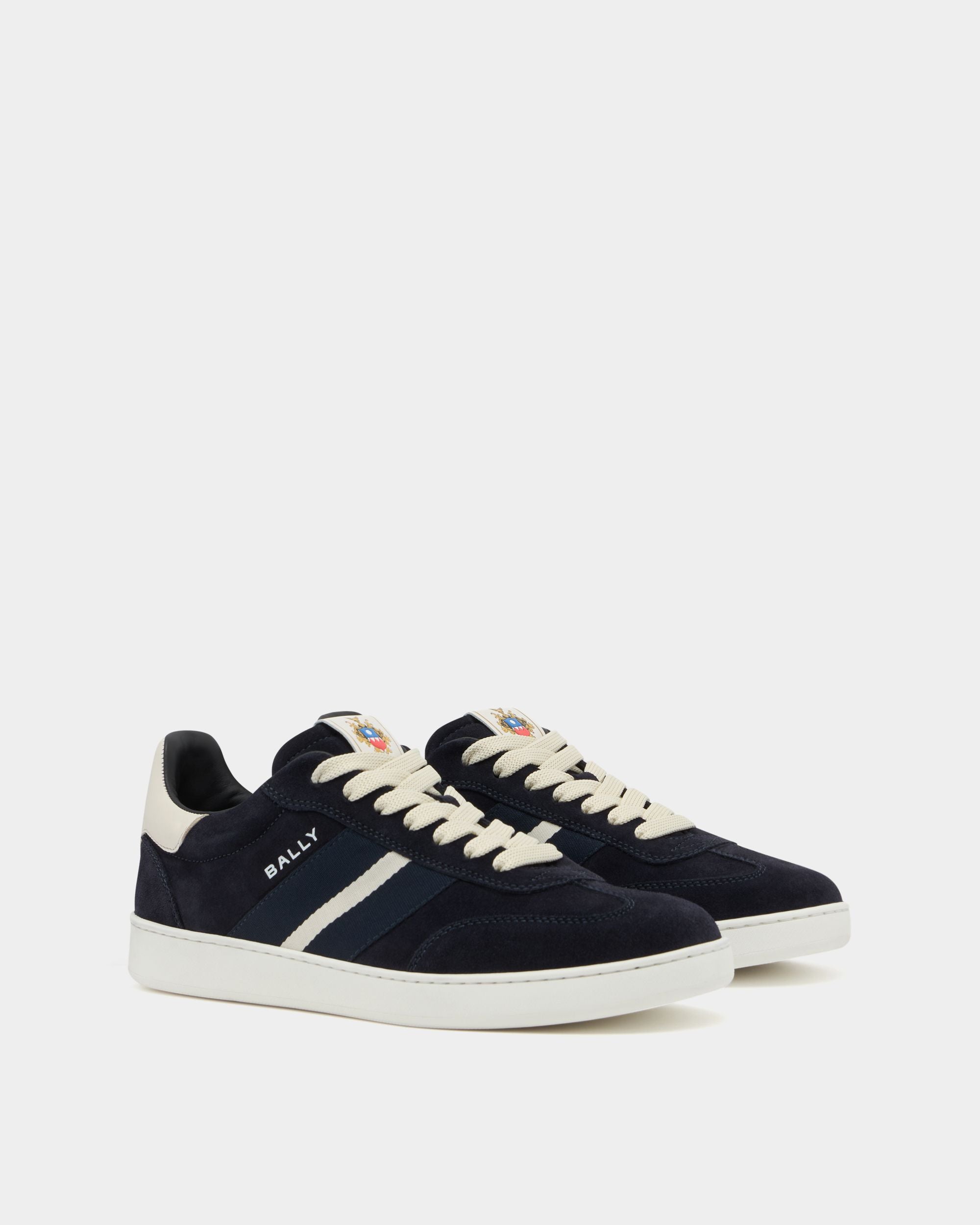 Bally Global - Sneaker Retro Crest En Daim Navy Blue - Vert