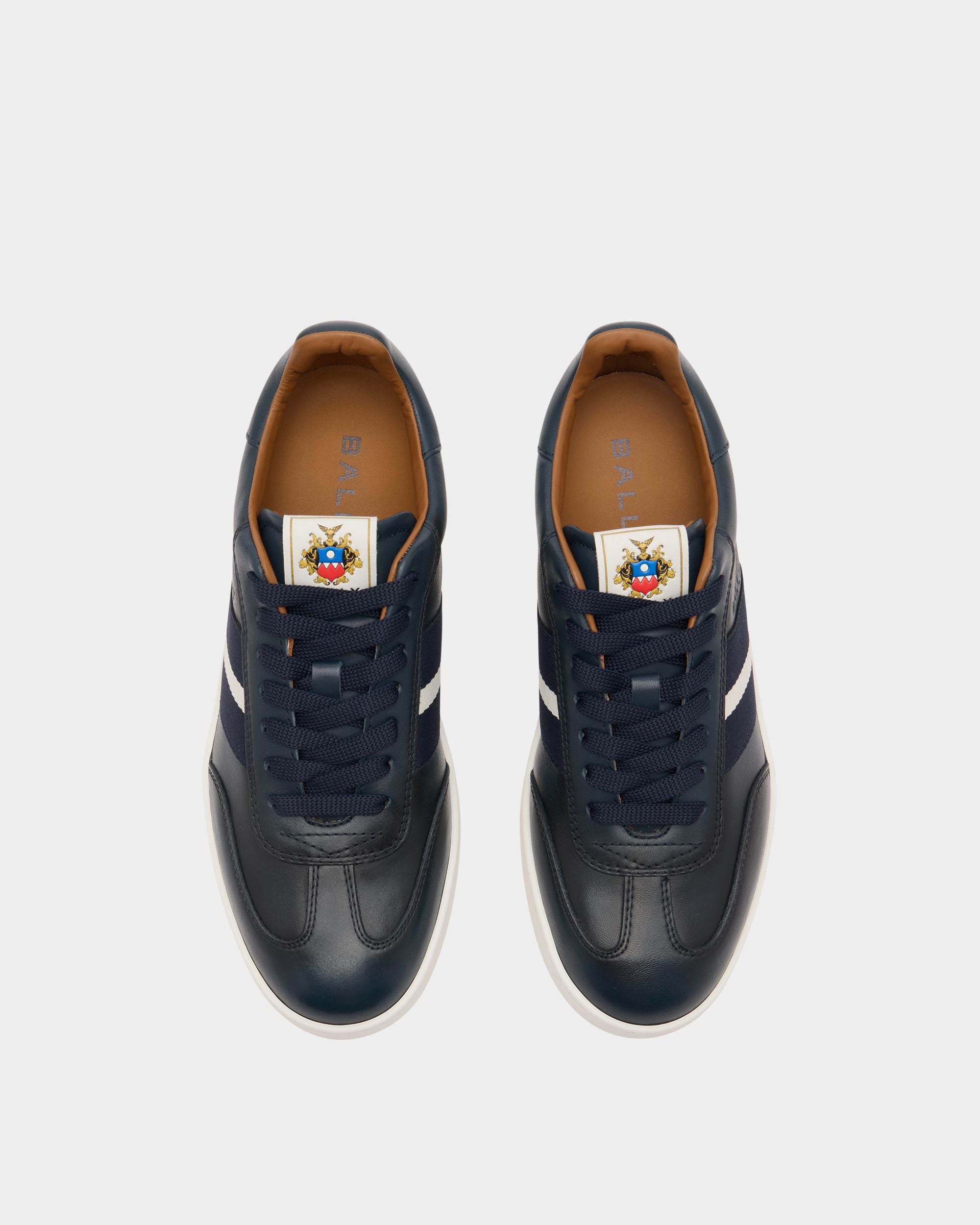 Bally Global - Retro Crest Sneaker In Navy Blue Leather - Blue