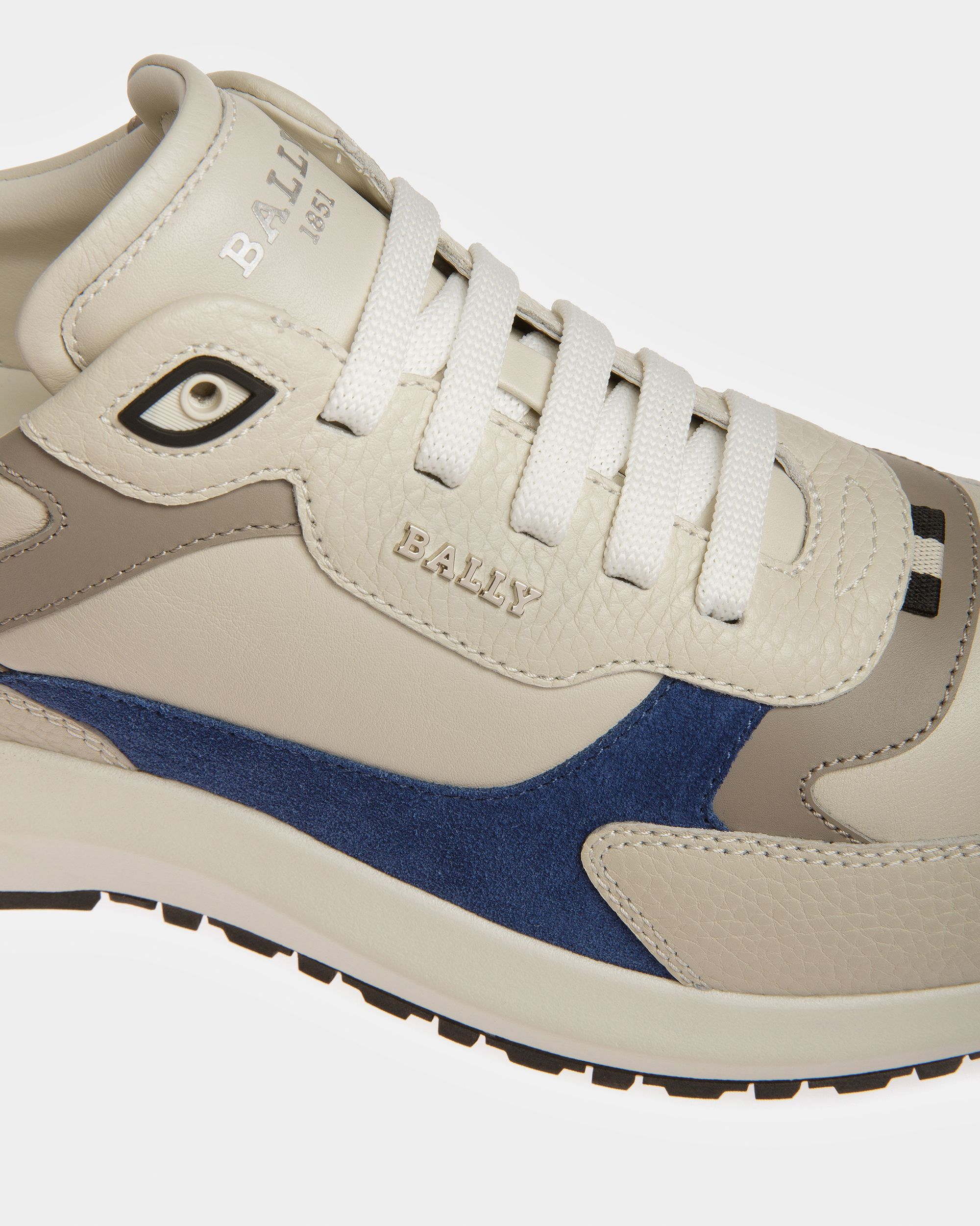 Bally Global - Dave Zapatillas De Tela Y Piel En Blanco Empolvado Y Azul Neón - Multicolor