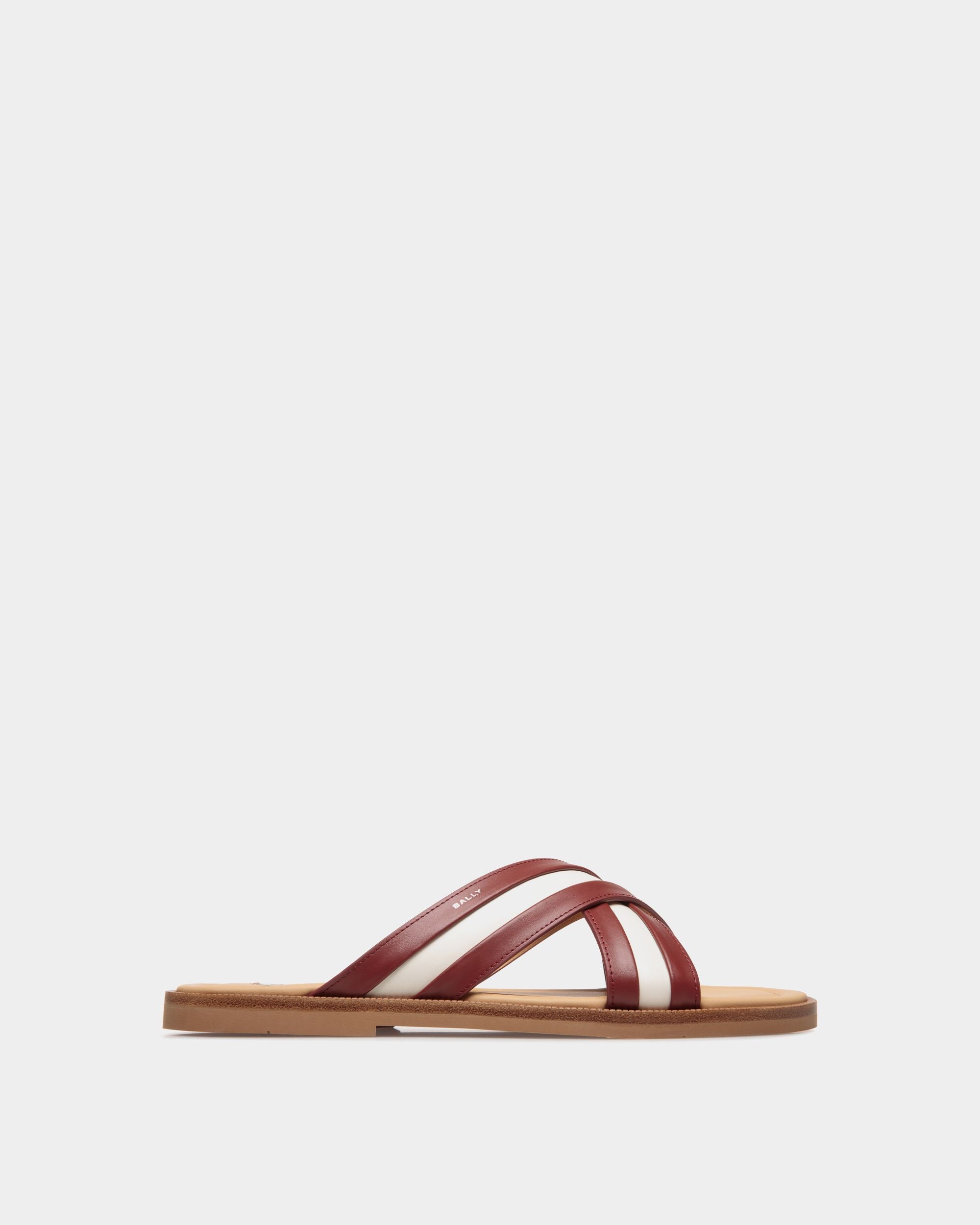 Bally Global - Glide Sandal in Red and White Fabric and Brown Leather - Multicolor