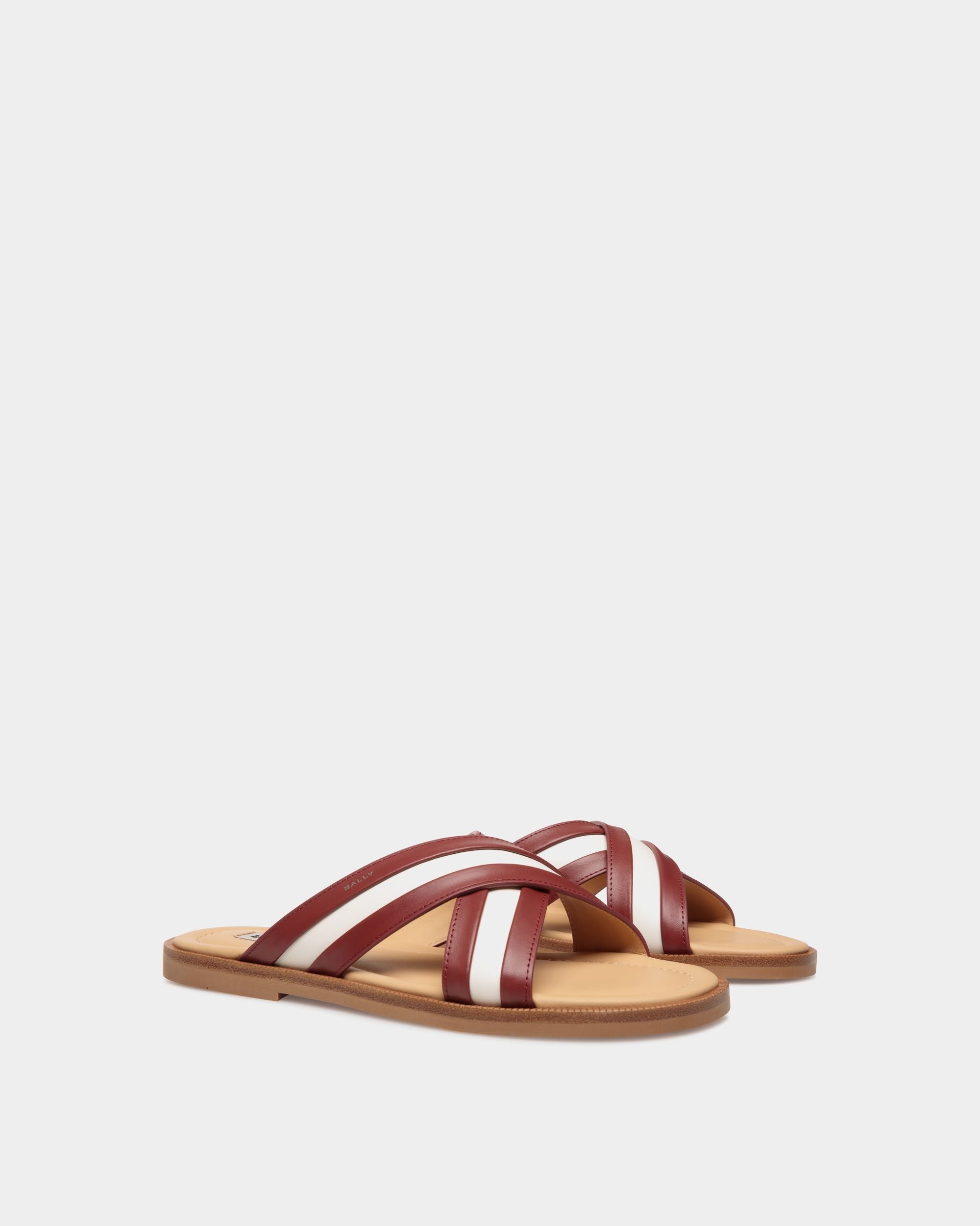Bally Global - Glide Sandal in Red and White Fabric and Brown Leather - Multicolor