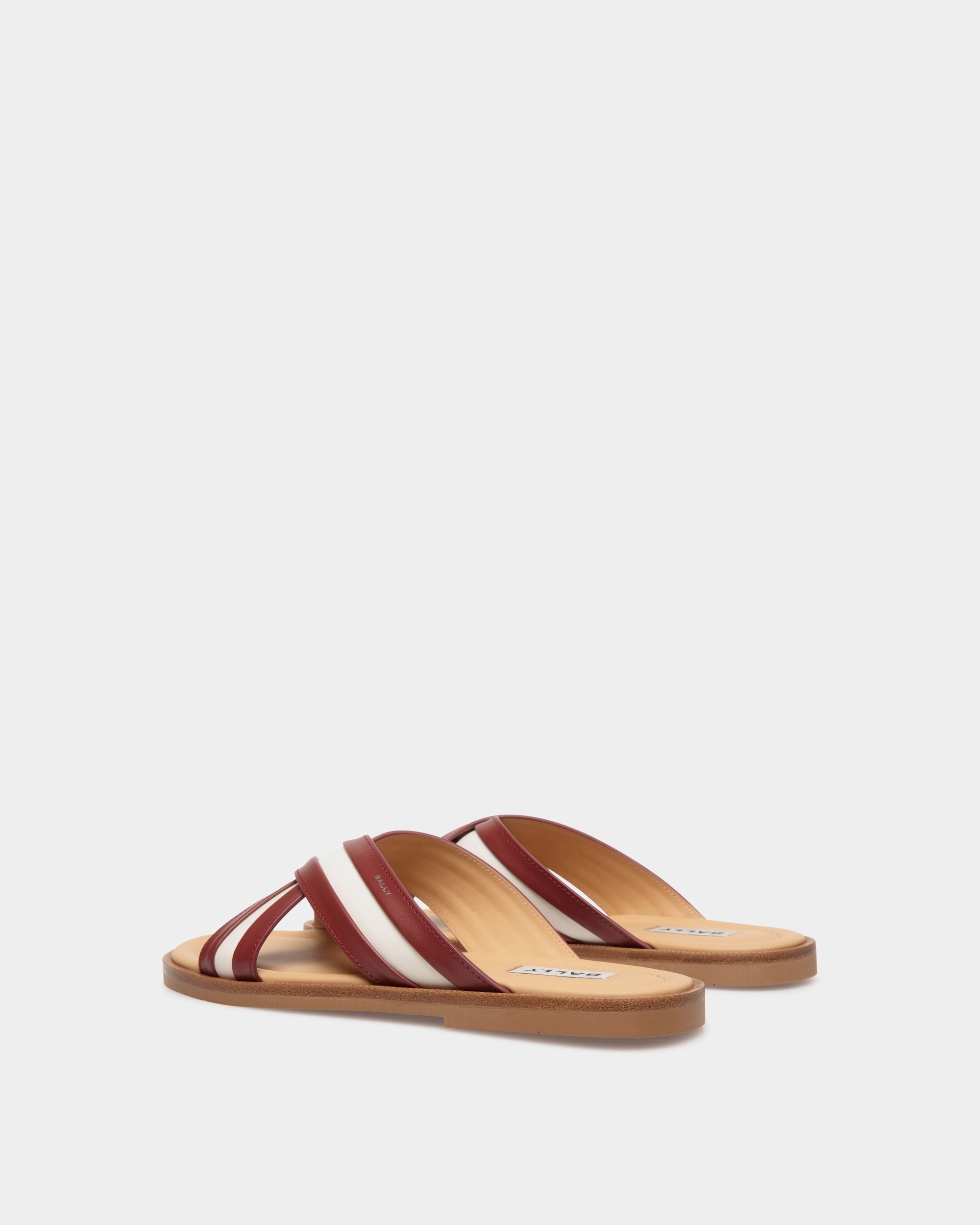 Bally Global - Glide Sandal in Red and White Fabric and Brown Leather - Multicolor