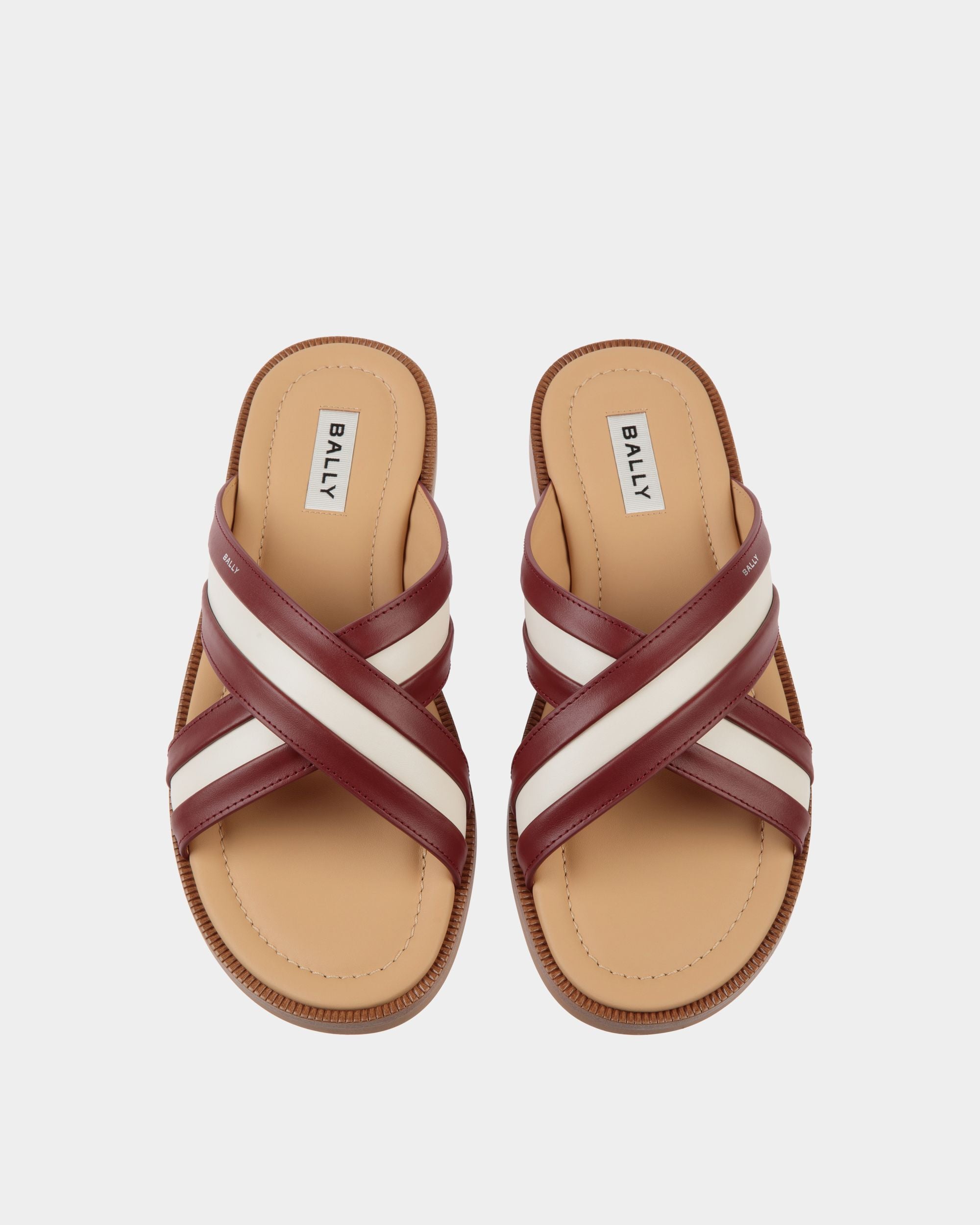 Bally Global - Glide Sandal in Red and White Fabric and Brown Leather - Multicolor