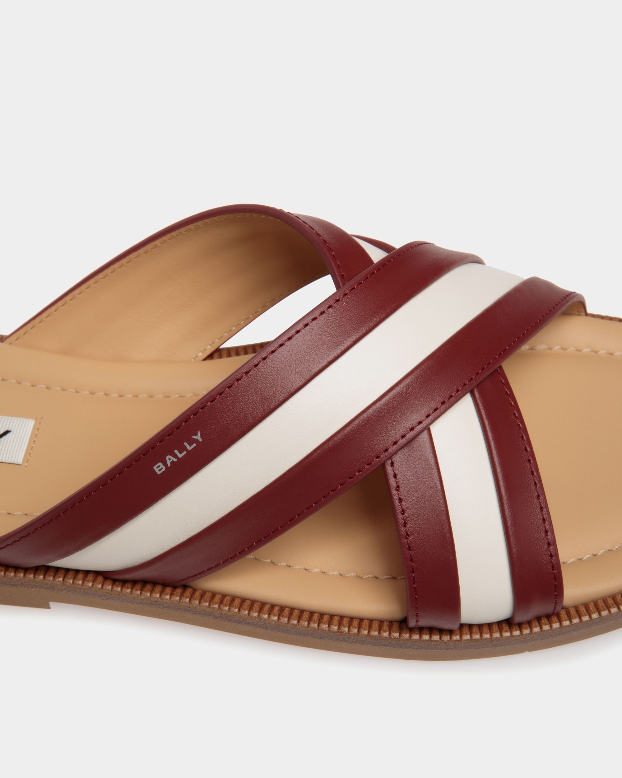 Bally Global - Glide Sandal in Red and White Fabric and Brown Leather - Multicolor