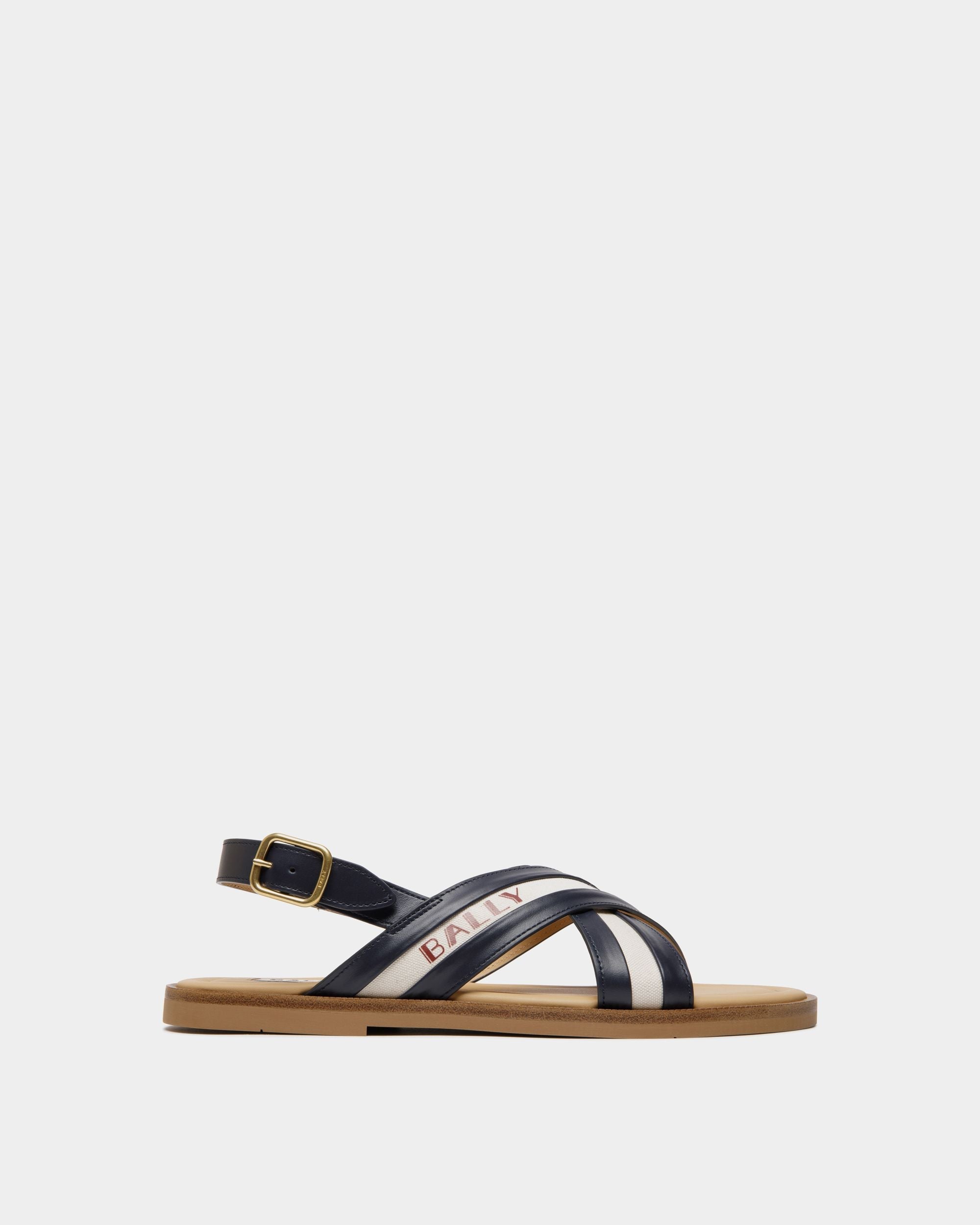 Bally Global - Summer Capsule Sandal In Navy Blue And Natural Leather And Canvas - Multicolor