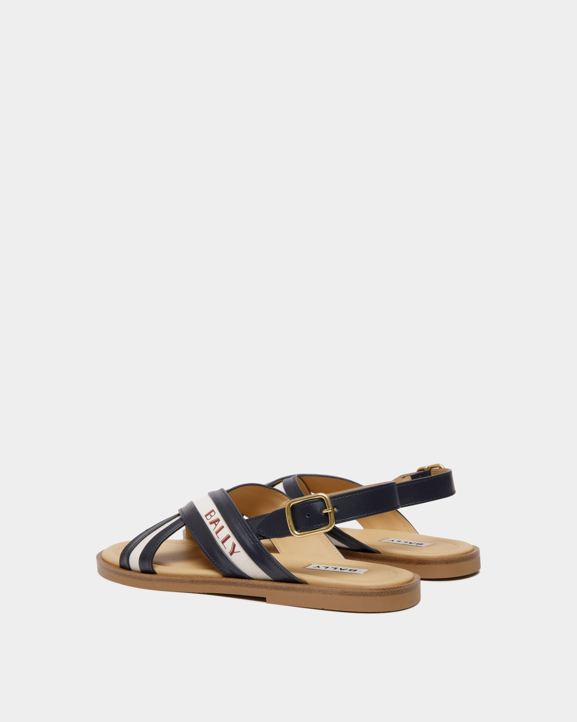 Bally Global - Summer Capsule Sandal In Navy Blue And Natural Leather And Canvas - Multicolor
