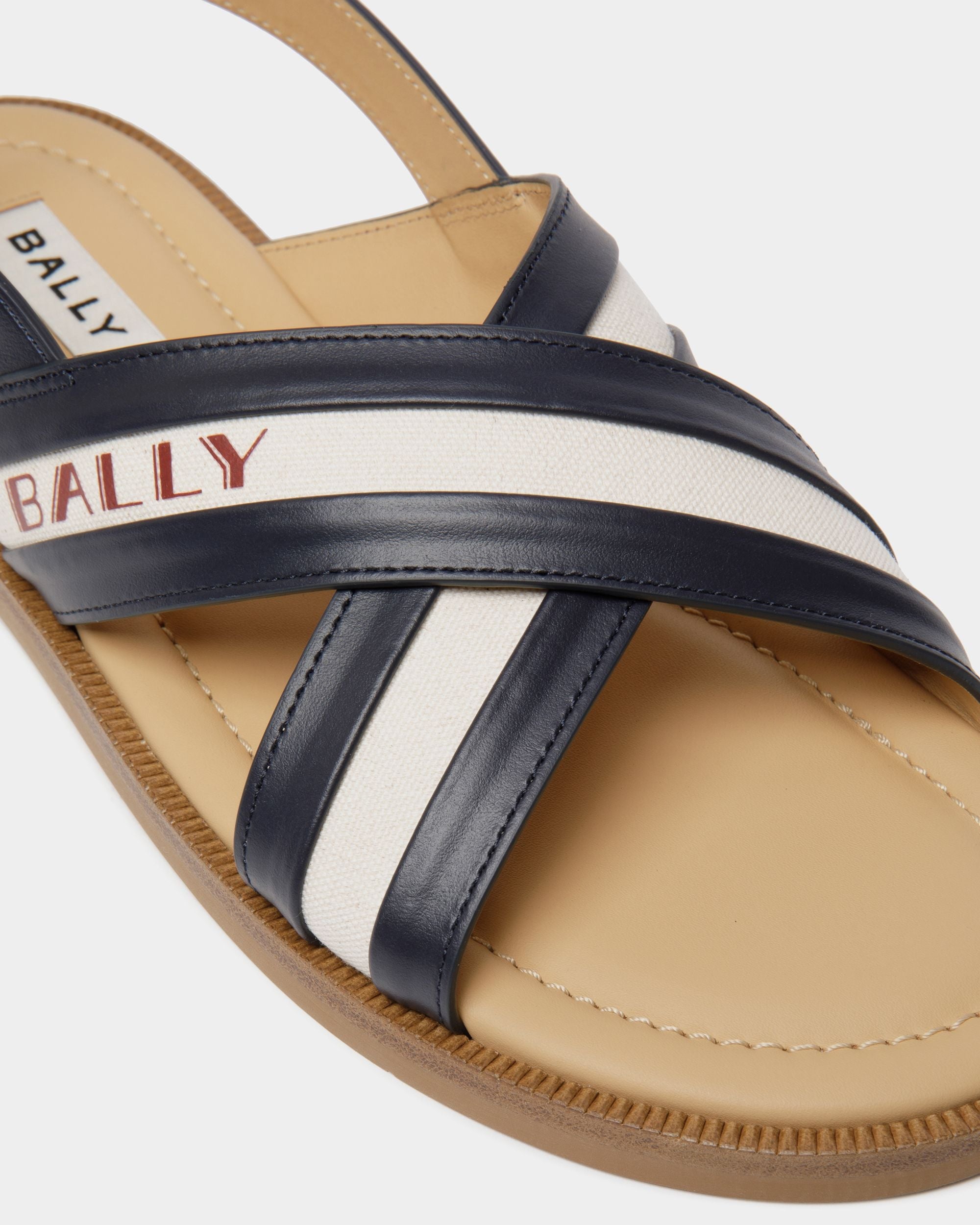 Bally Global - Summer Capsule Sandal In Navy Blue And Natural Leather And Canvas - Multicolor