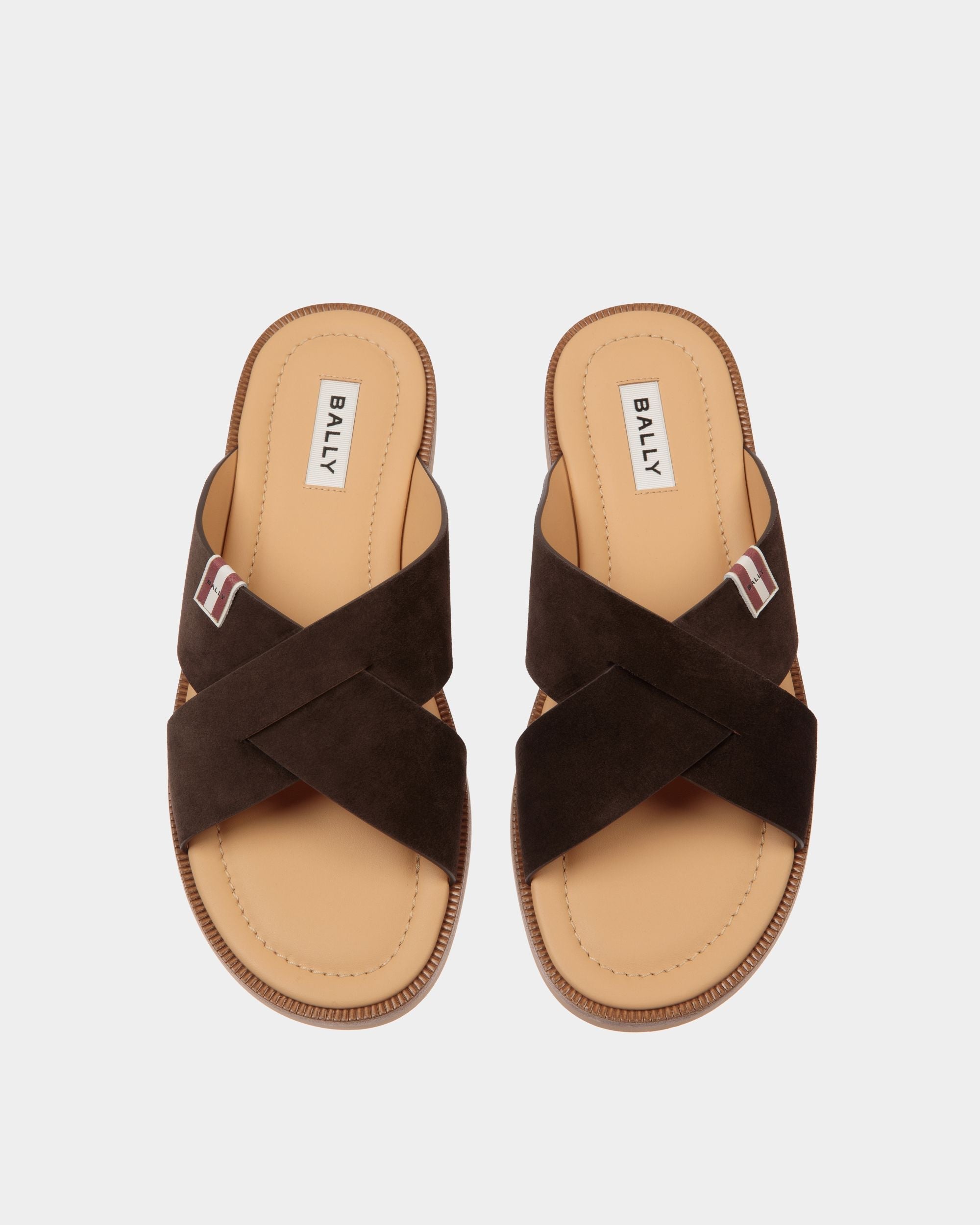 Bally Global - Glide Sandal in Ebano Suede Leather - Brown