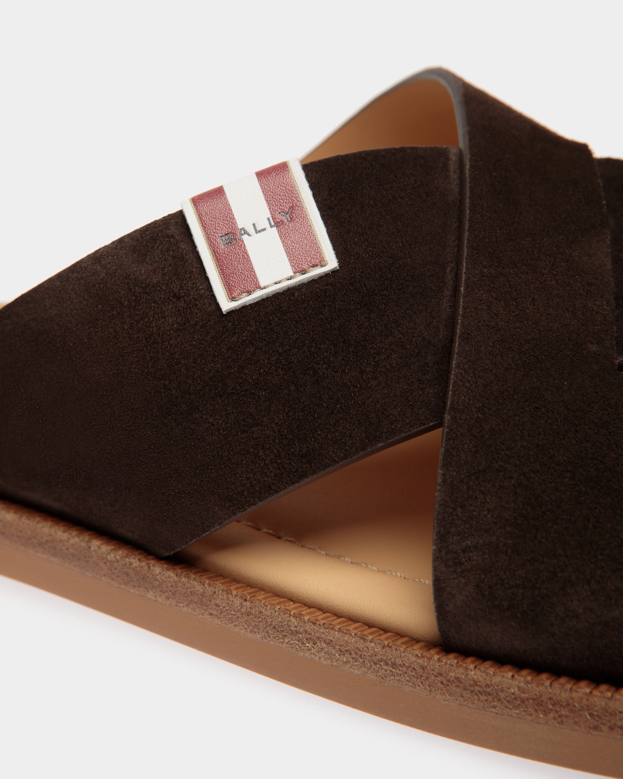 Bally Global - Glide Sandal in Ebano Suede Leather - Brown