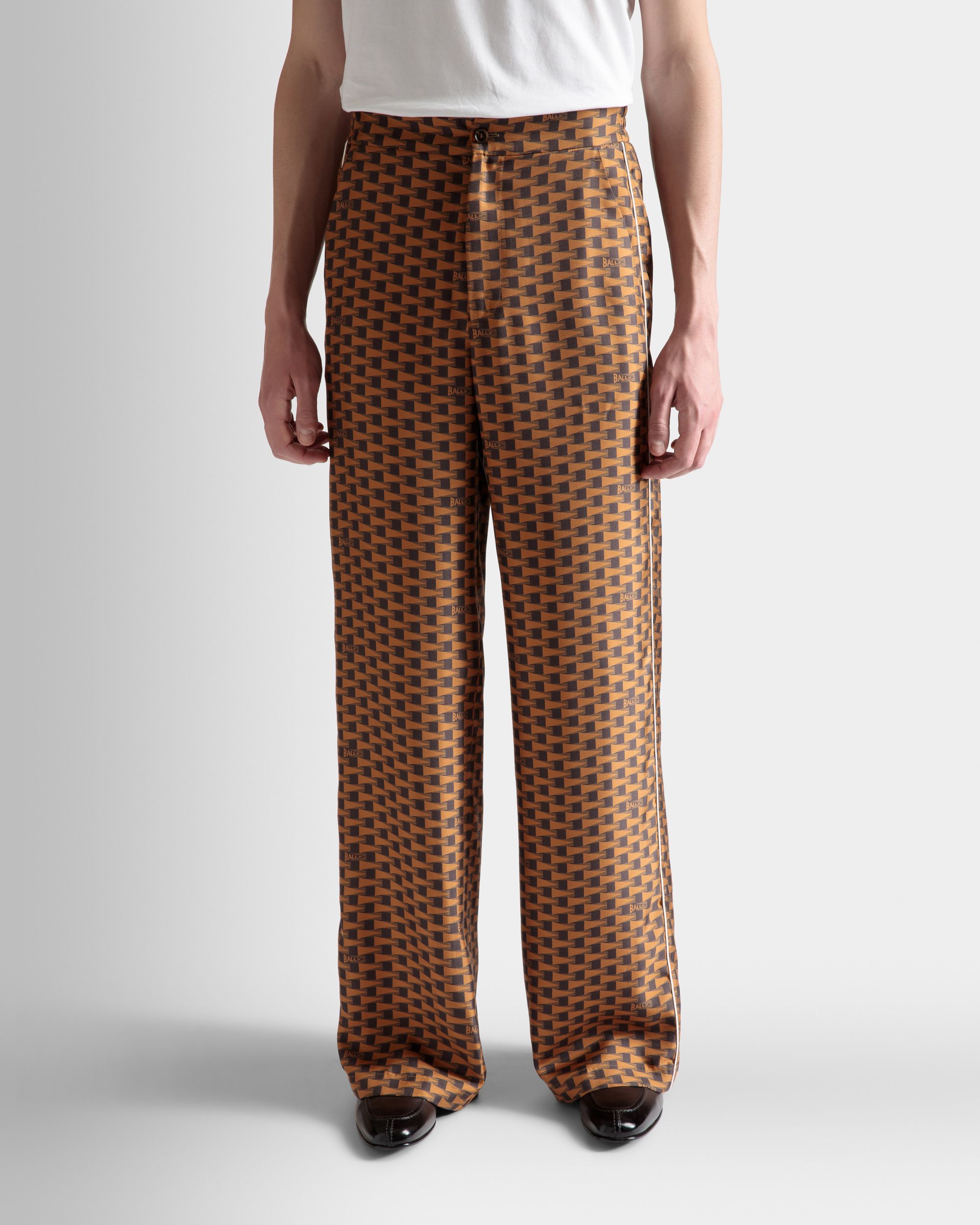 Bally Global - Pennant Print Pants In Brown Silk - Brown