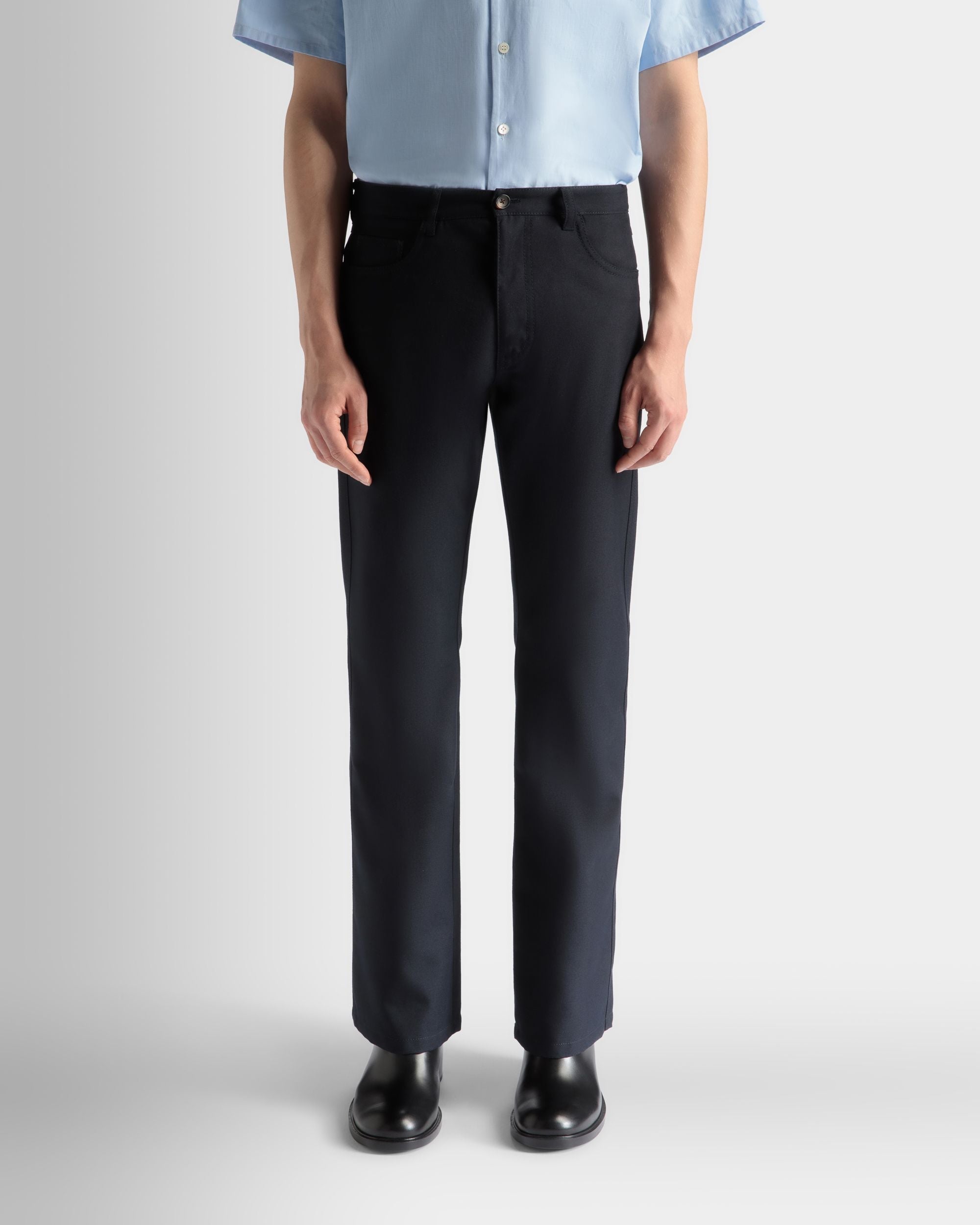 Bally Global - Pants in Navy Blue Wool Blend - Blue