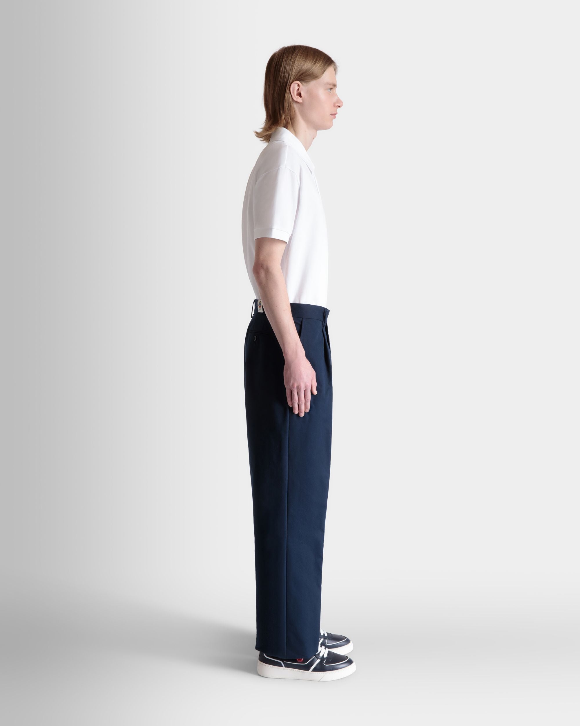 Bally Global - Regular Pleated Pants in Navy Blue Cotton Blend - Blue