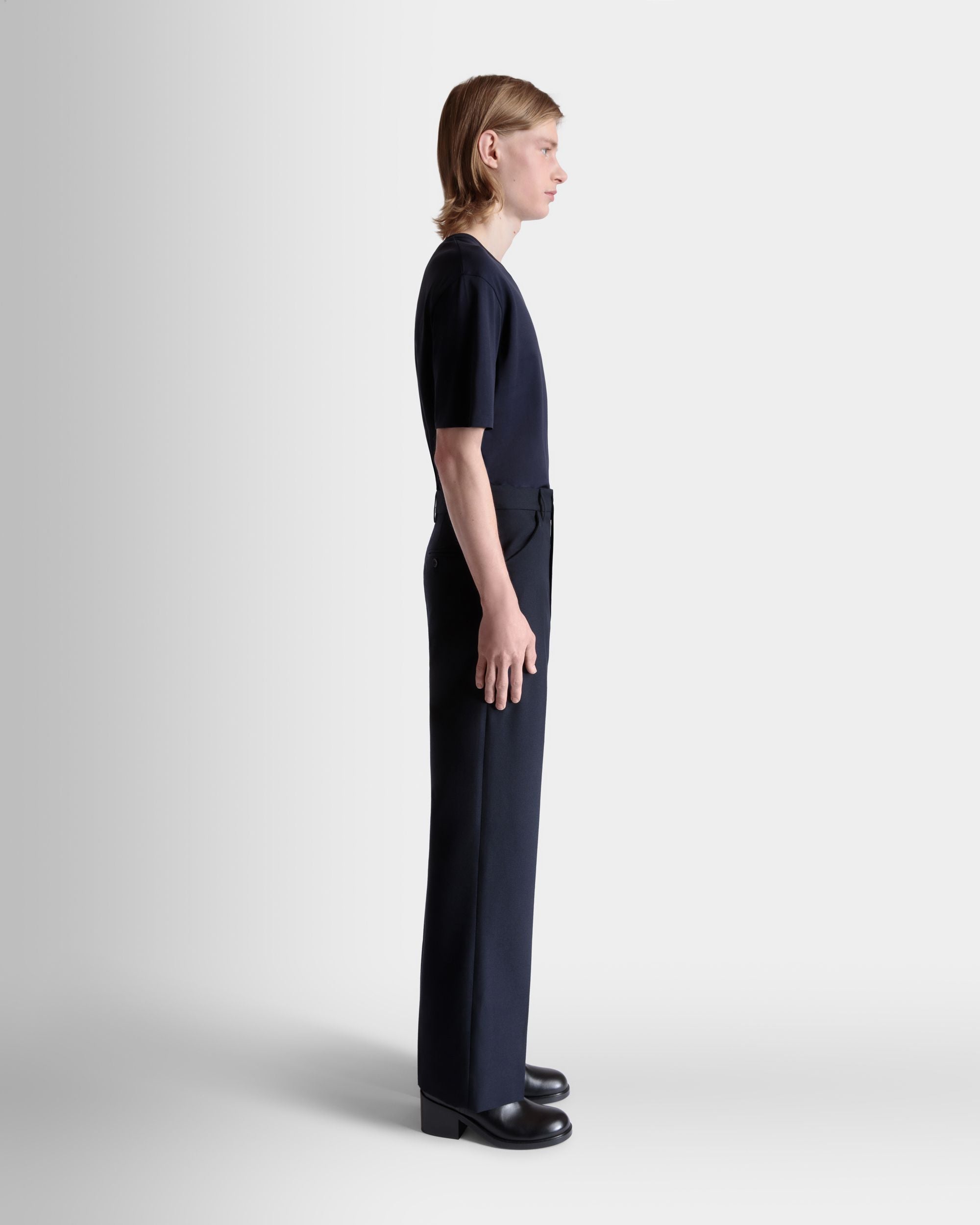 Bally Global - Tailored Pants in Navy Blue Wool Blend - Blue