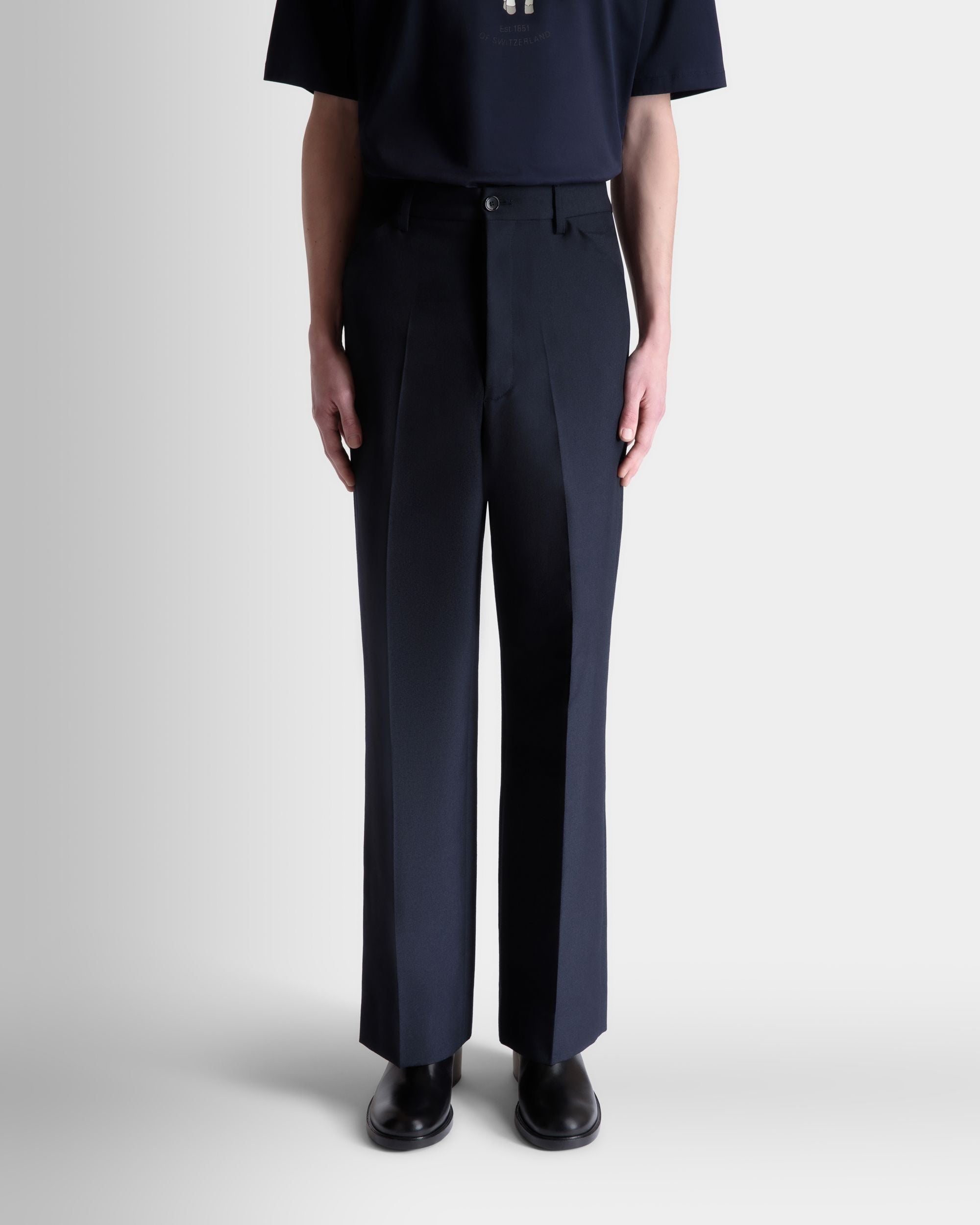 Bally Global - Tailored Pants in Navy Blue Wool Blend - Blue