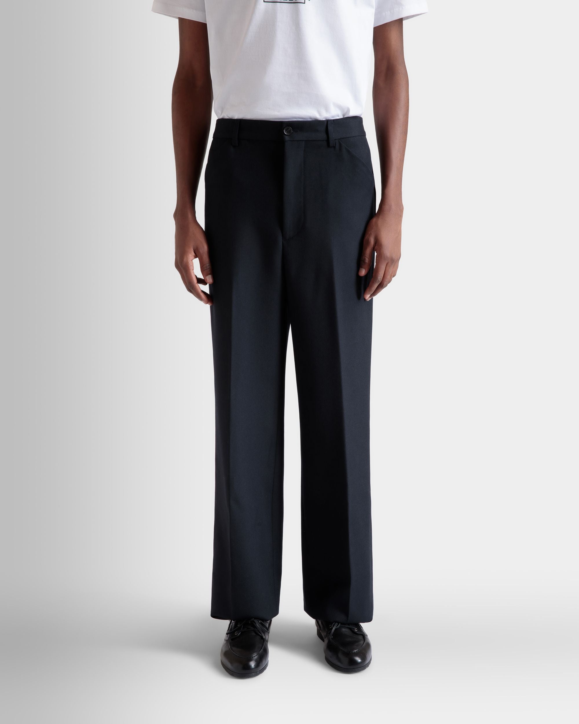 Bally Global - Pantalón Acampanado De Lana Navy Blue - Azul