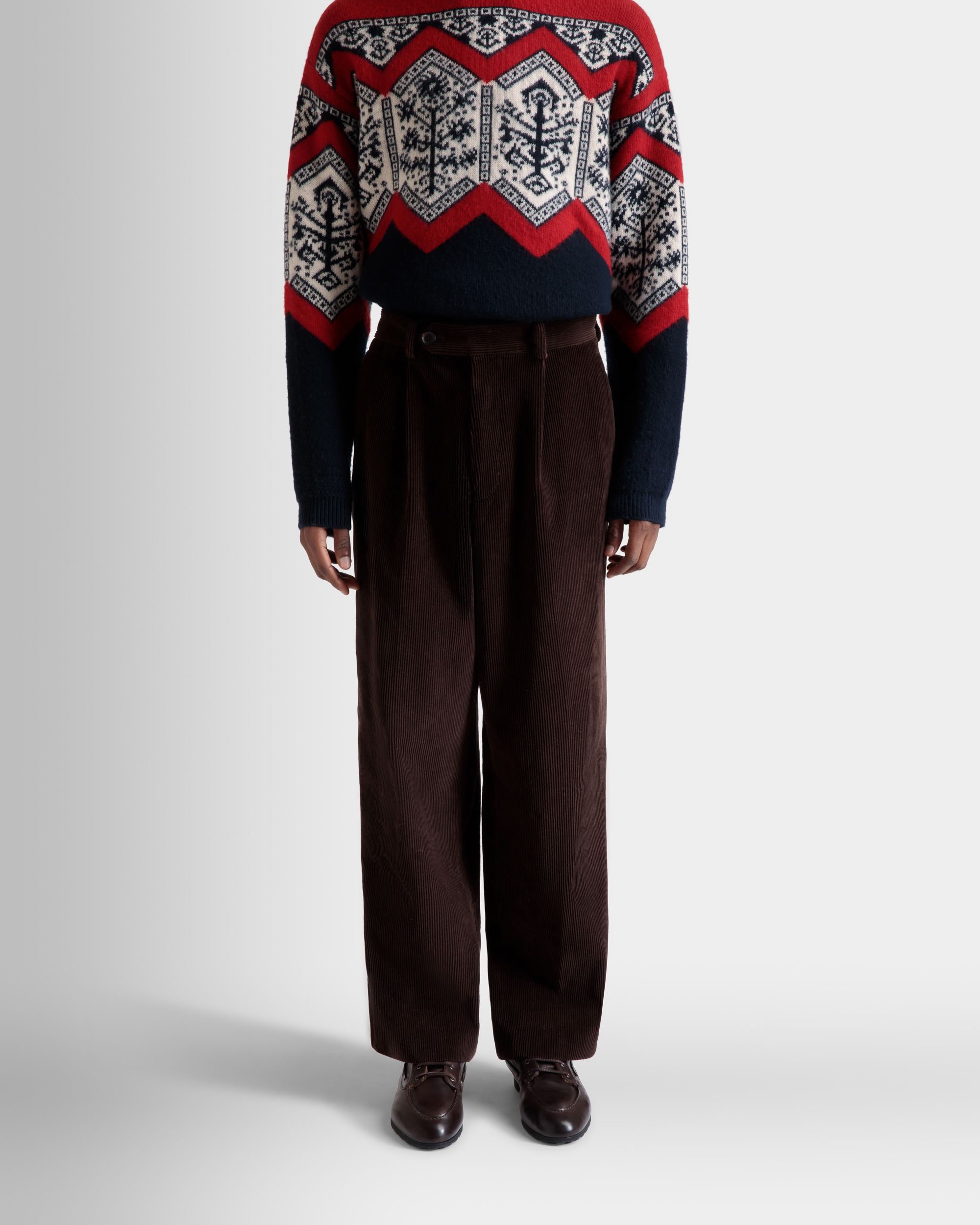 Bally Global - Winter Capsule Pleated Pants in Ebano Cotton Corduroy - Brown