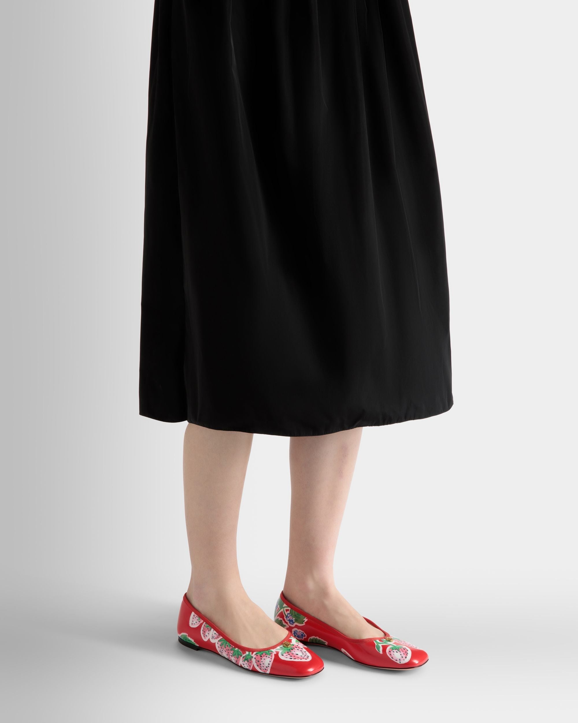 Bally Global - Ballyrina Flat in Strawberry Print Brushed Leather - Red