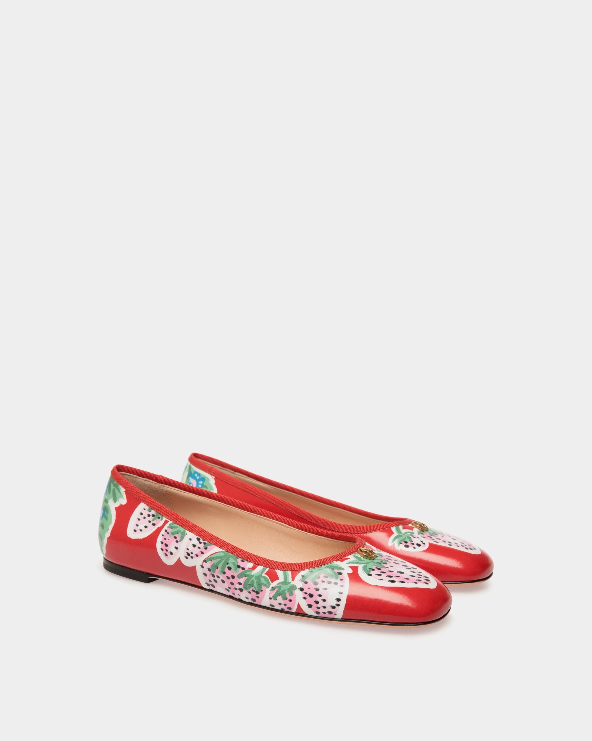 Bally Global - Ballyrina Flat in Strawberry Print Brushed Leather - Red