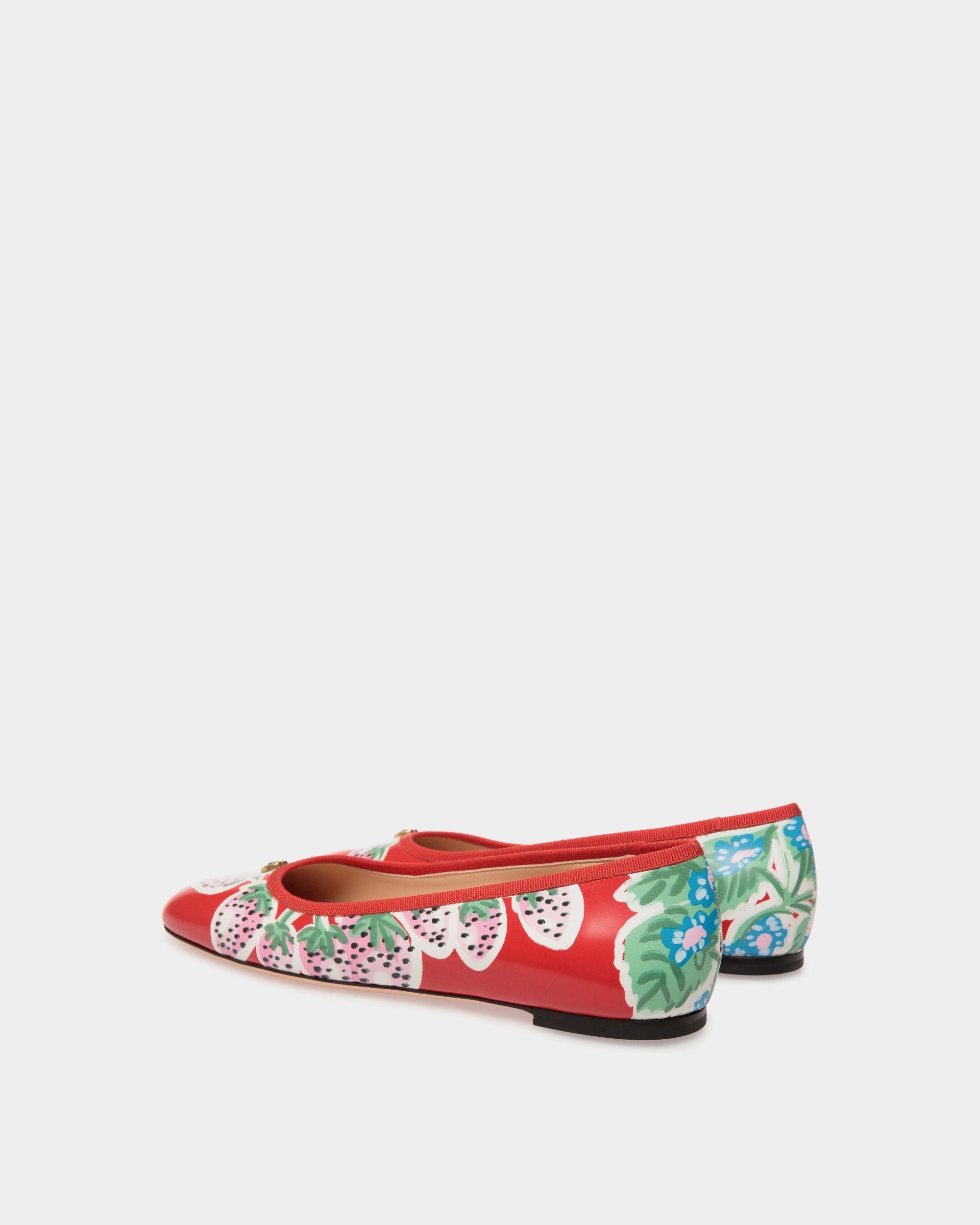 Bally Global - Ballyrina Flat in Strawberry Print Brushed Leather - Red