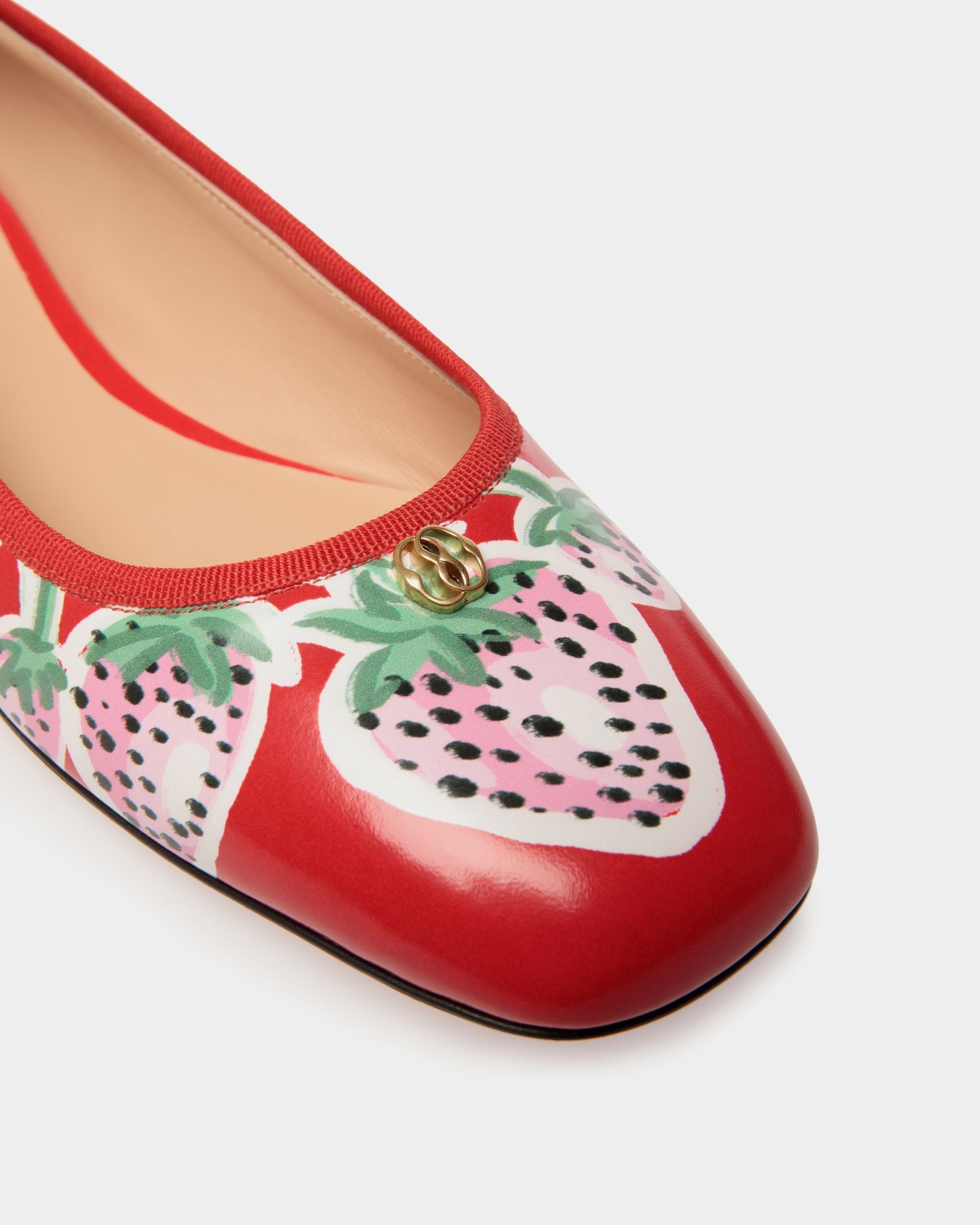Bally Global - Ballyrina Flat in Strawberry Print Brushed Leather - Red