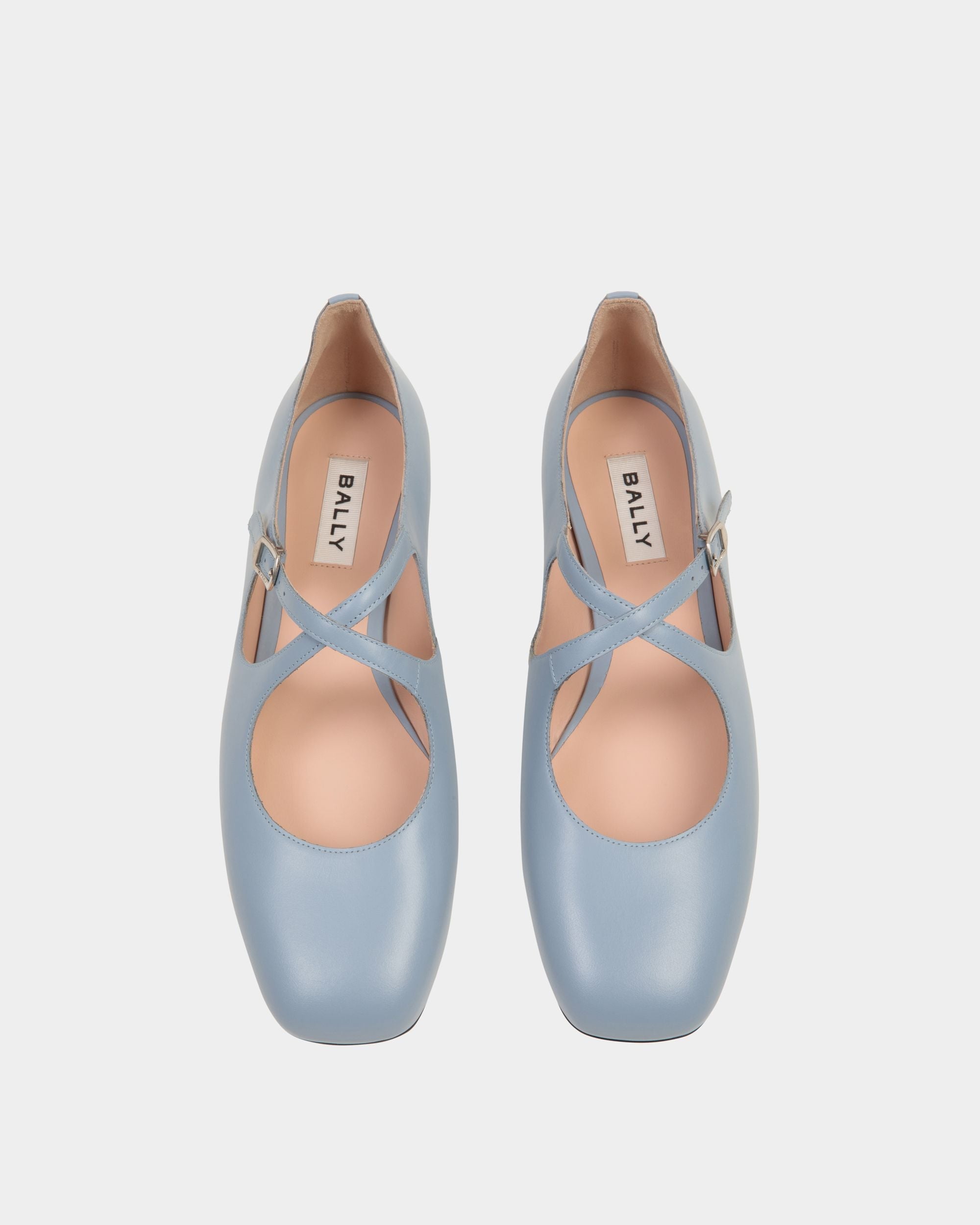 Bally Global - Chaussure À Talon Plat Ballyrina En Cuir Light Blue - Bleu