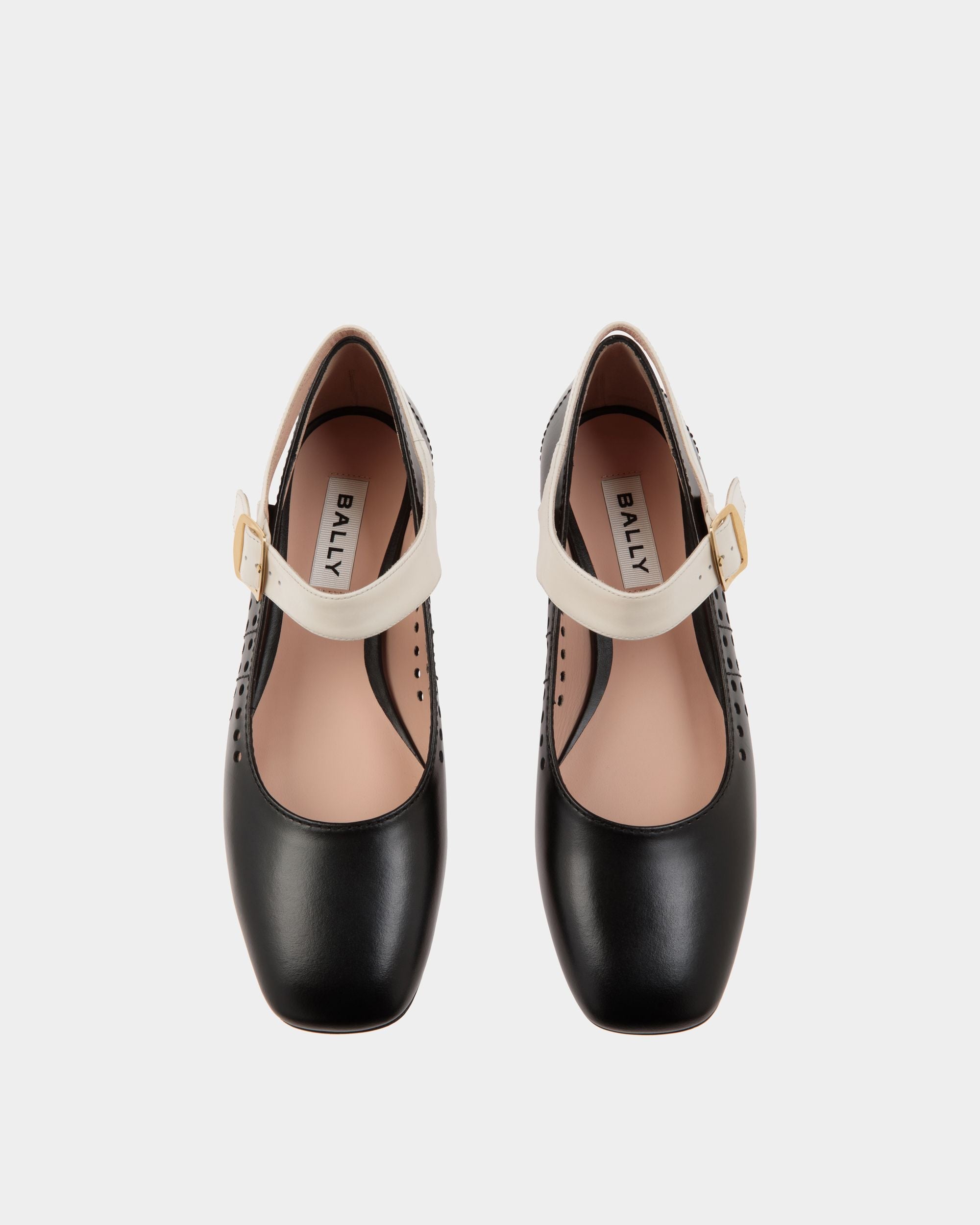Bally Global - Chaussure À Talon Plat Ballyrina En Cuir Noir Et Blanc - Noir