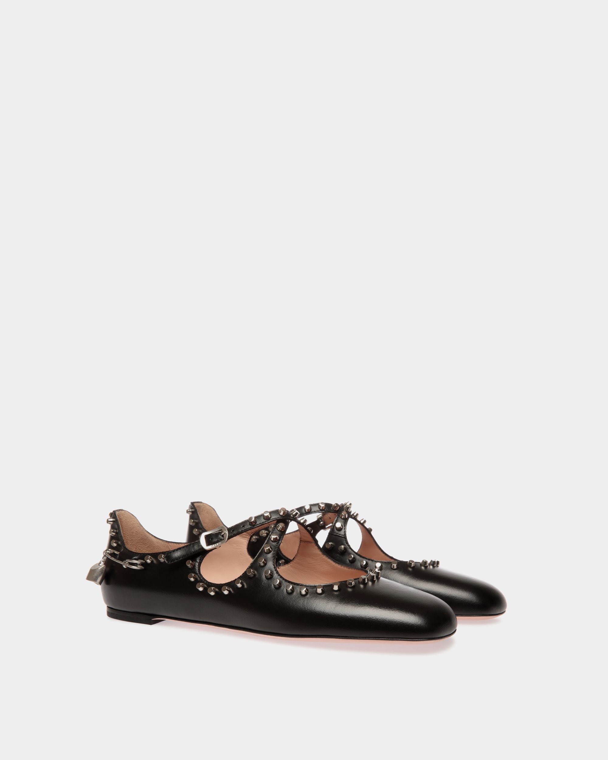 Bally Global - Ballyrina Flat in Black Leather with Studs - Black