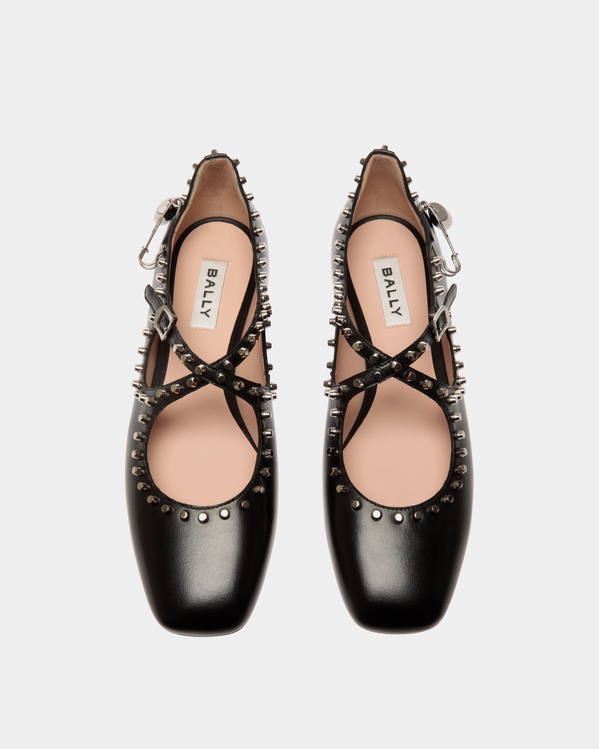 Bally Global - Ballyrina Flat in Black Leather with Studs - Black